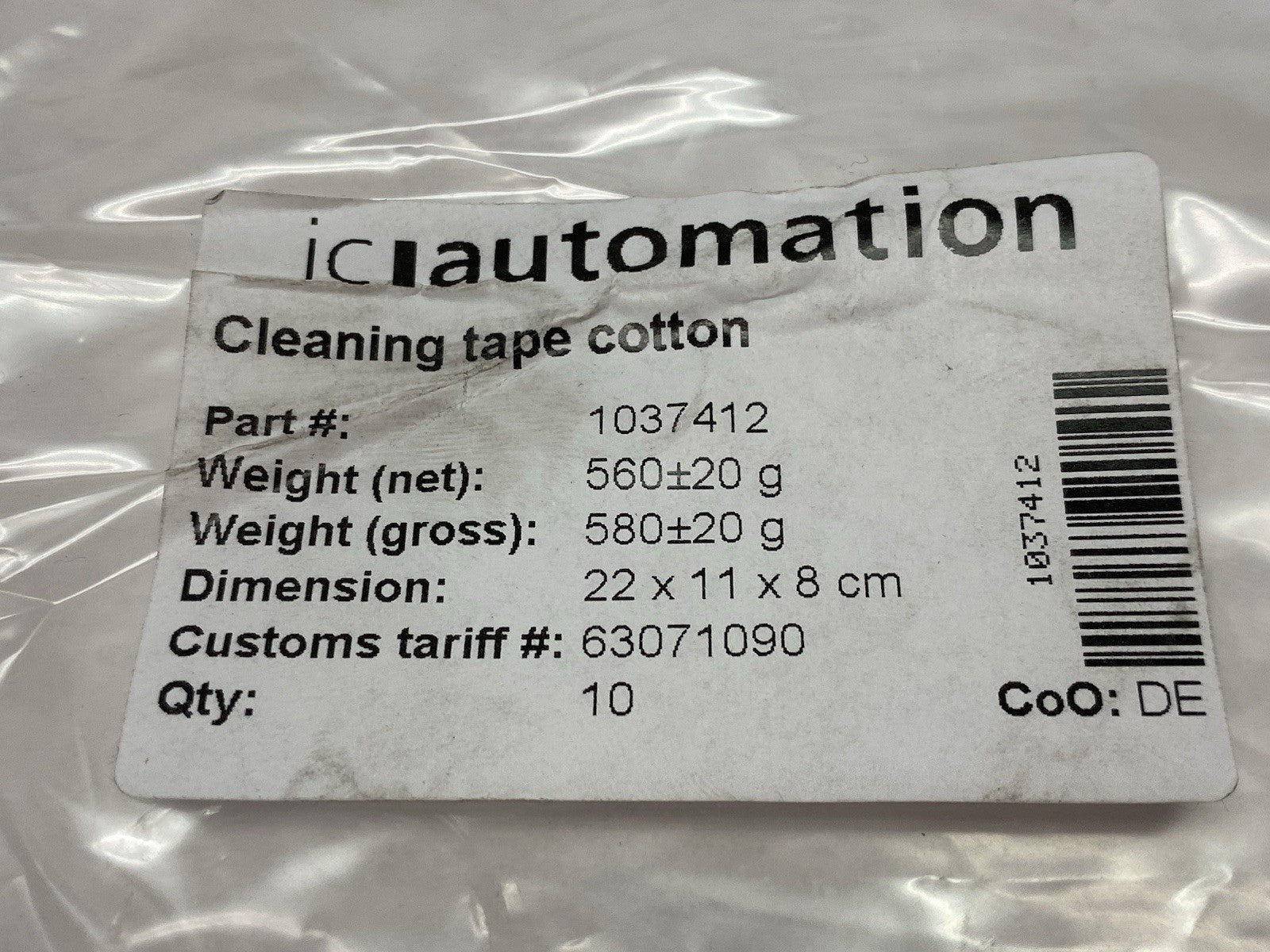1037412 | ic automation Nozzle Tip Cleaning Tape, Cotton PKG OF 10 ROLLS - New - Maverick Industrial Sales