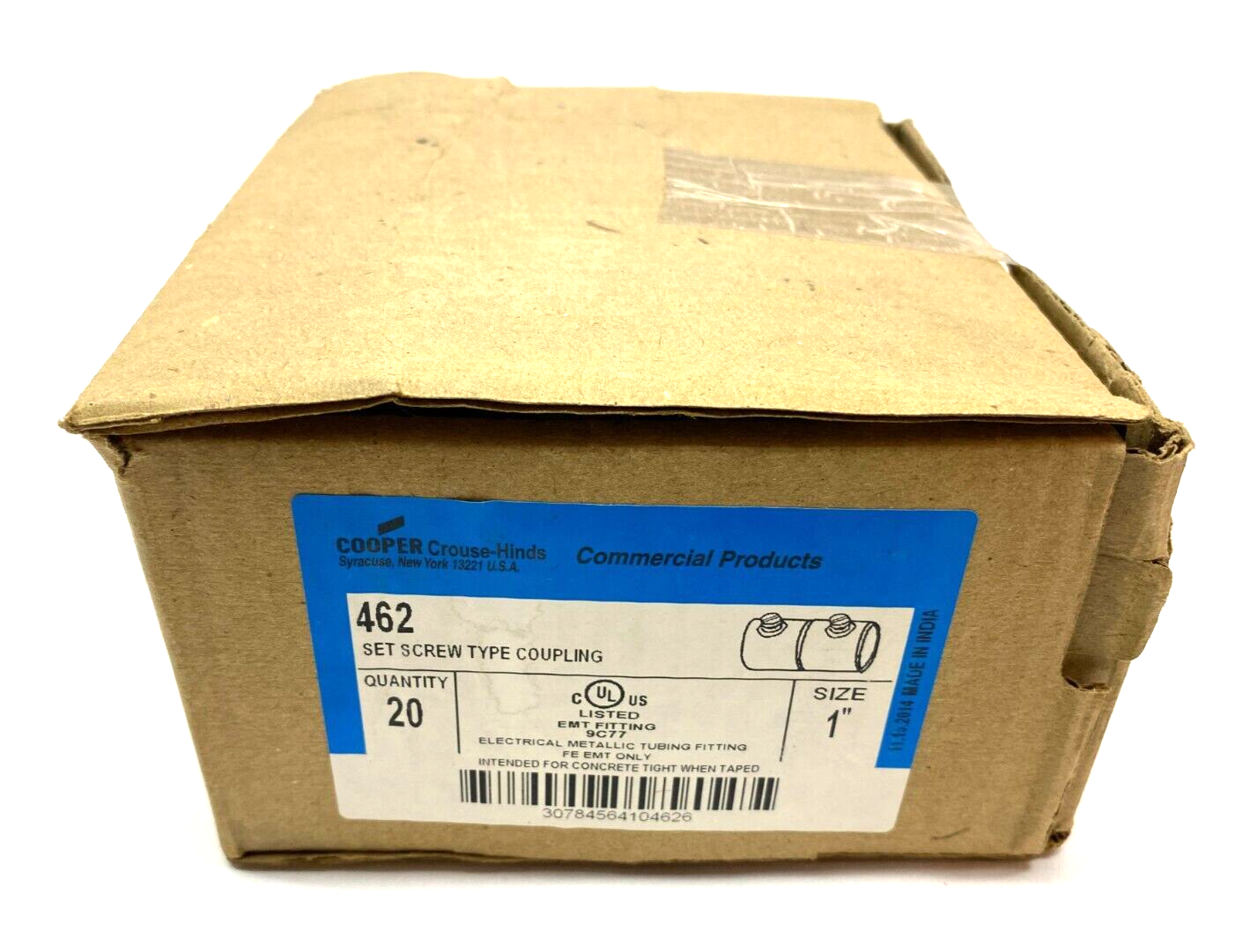 Cooper Crouse Hinds 462 Strait Set Screw Steel EMT Coupling 1" Size BOX OF 20 - Maverick Industrial Sales