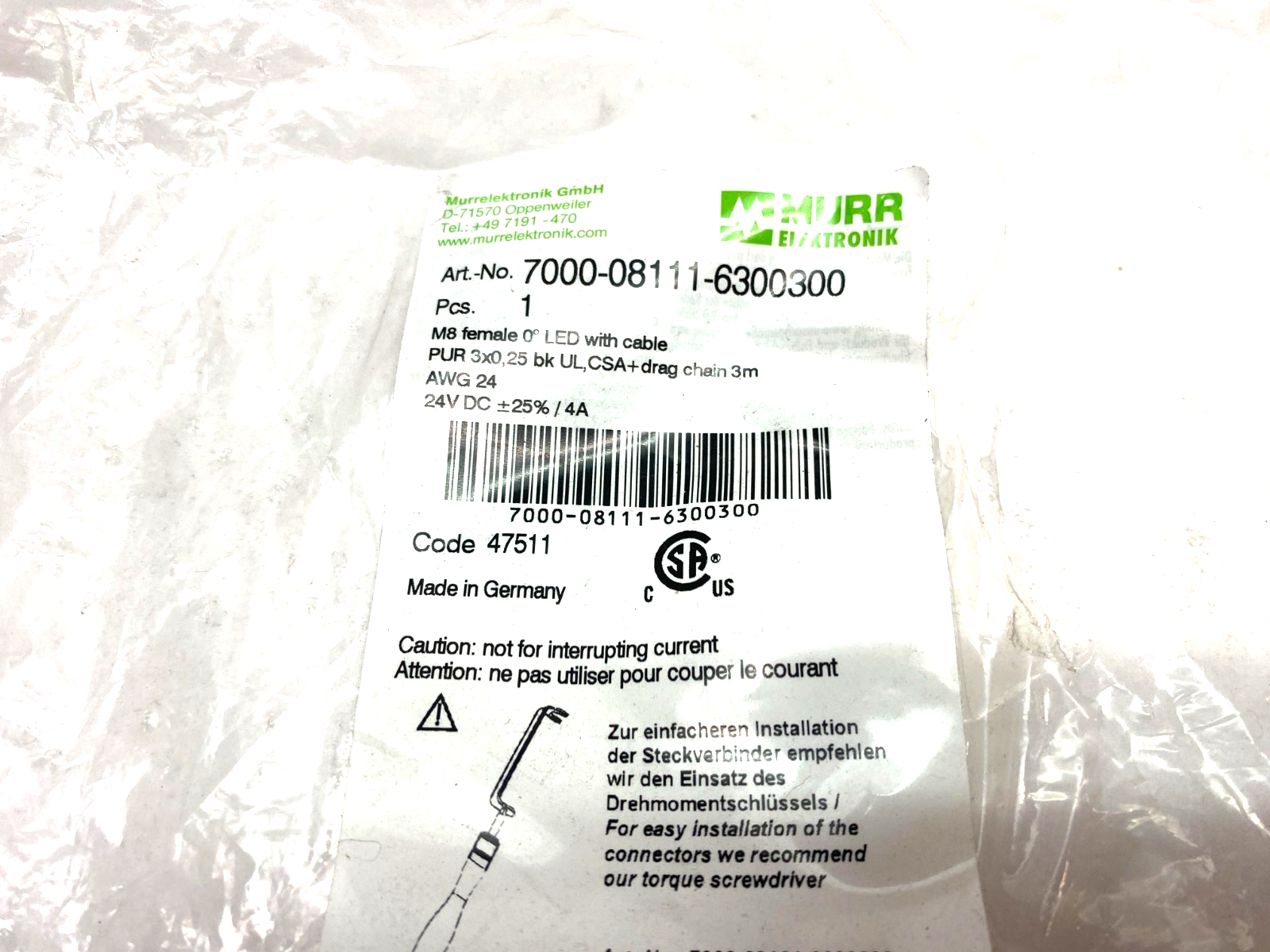 Murrelektronik 7000-08111-6300300 Single Ended Cordset M8 Female 0 Degree LED - Maverick Industrial Sales