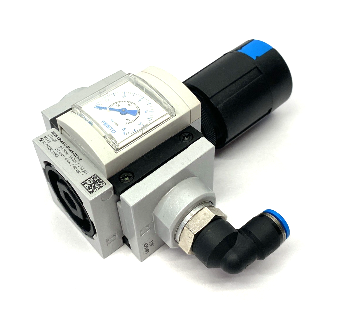 Festo MS4-LR-AGC-D5-AS-UL1-Z Modular Pressure Regulator 527690 w/ 3/8" Adapters - Maverick Industrial Sales