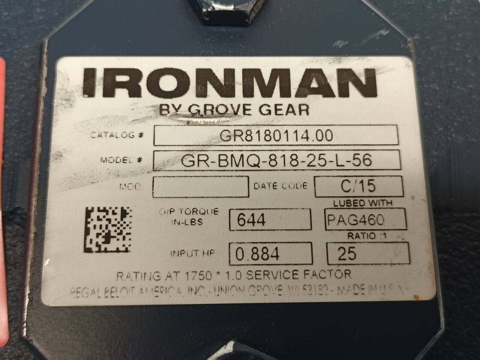 Grove Gear GR8180114.00 Ironman Worm Gear Reducer 25:1 GR-BMQ-818-25-L-56 - Maverick Industrial Sales
