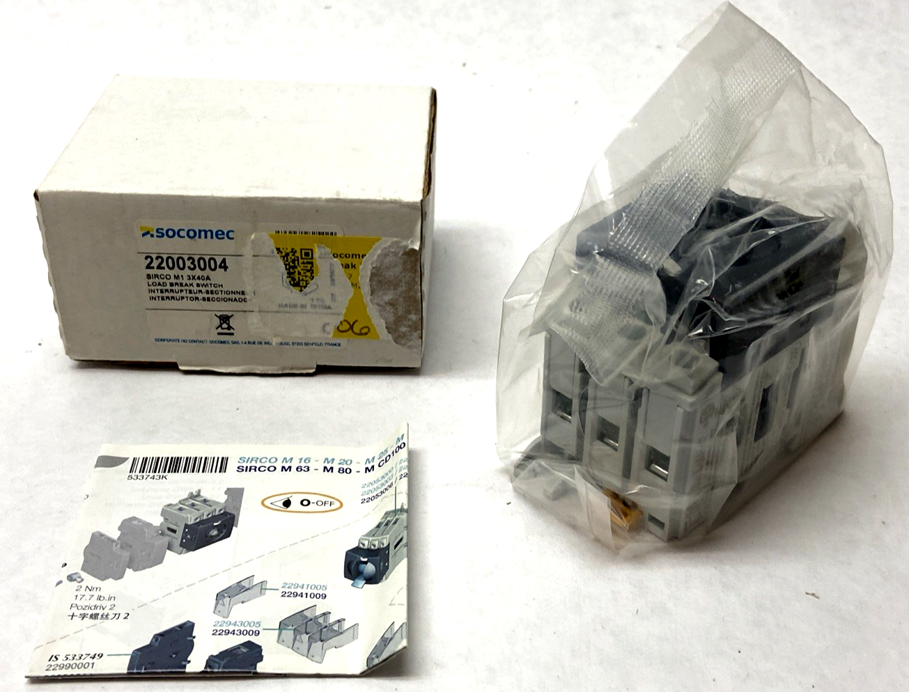 Socomec 22003004 Rotary Load Break Disconnect Switch M Series 3P 40A - Maverick Industrial Sales