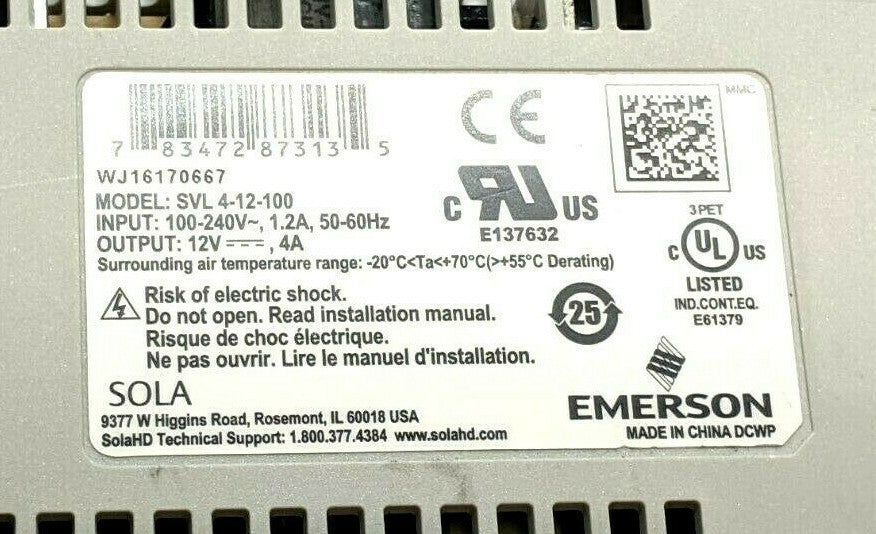 Emerson SVL 4-12-100 SOLA DIN Rail Power Supply - Maverick Industrial Sales