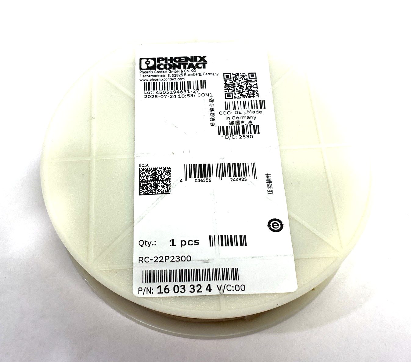 RC-22P2300 | Phoenix Contact Crimp Contact, Pin, Rolled, 1603324, Ribbon/ 500PCS - New - Maverick Industrial Sales