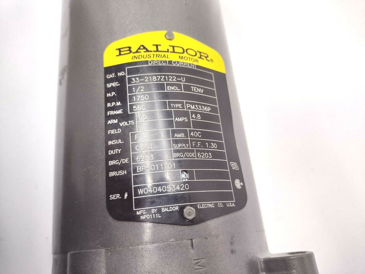 33-2187Z122-U, 104816100BB | Baldor 33-2187Z122-U 1/2 HP 1750 RPM DC Motor w/ Stearns 104816100BB Brake - Used - Maverick Industrial Sales