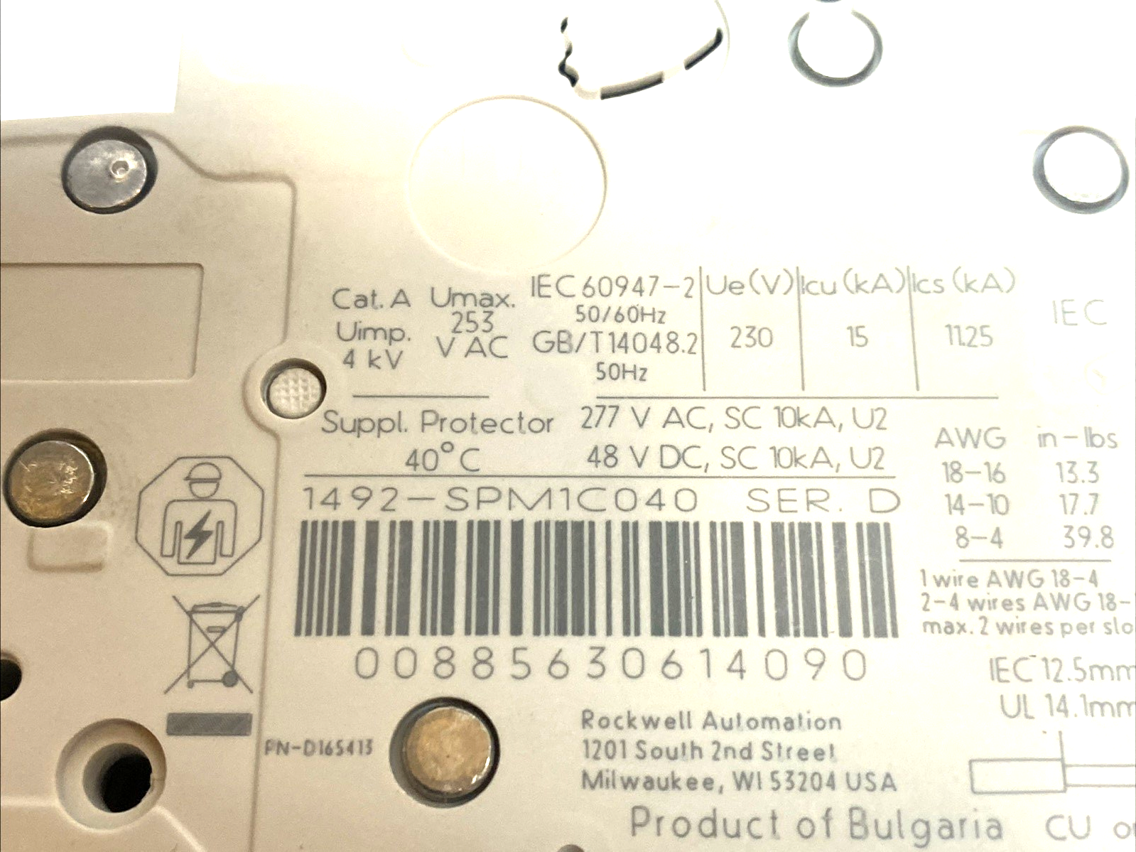 Allen-Bradley 1492-SPM1C040 MCB 1P 4A Type C 277VAC 48VDC SER D LOT OF 2 - Maverick Industrial Sales