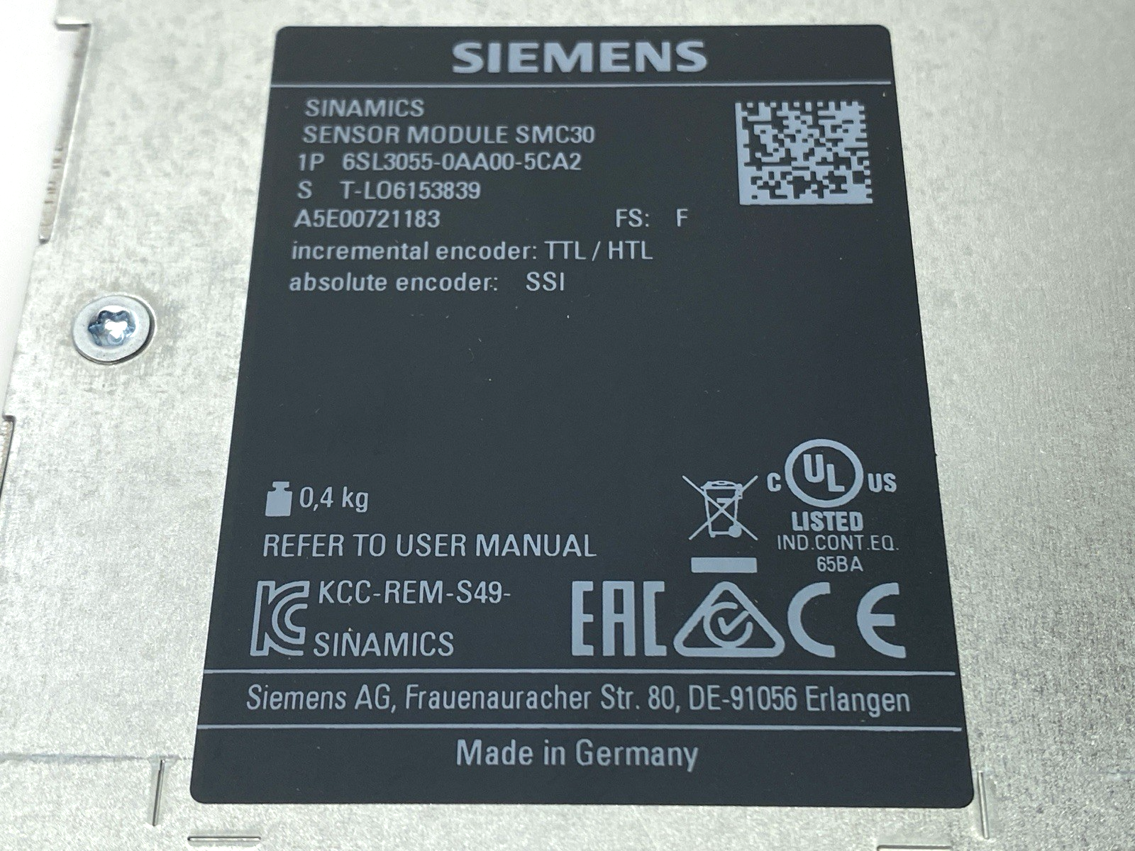 Siemens 6SL3055-0AA00-5CA2 SINAMICS Sensor Module SMC30 - Maverick Industrial Sales
