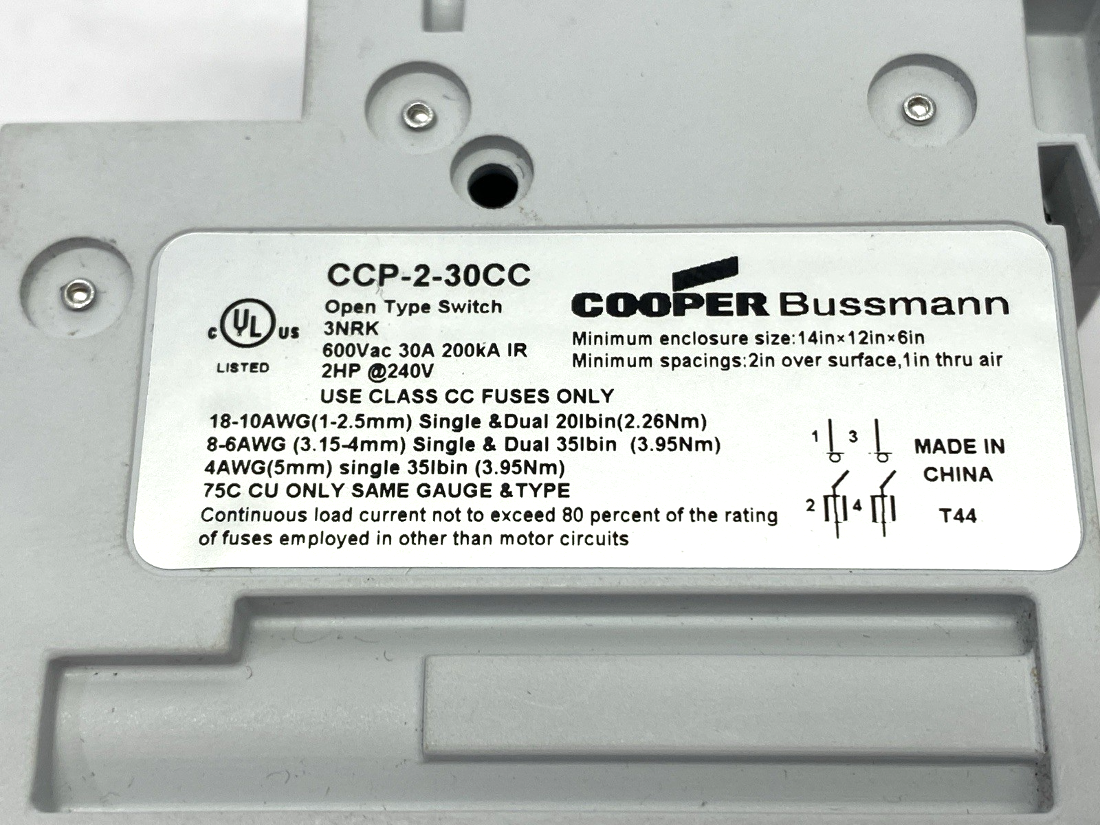 CCP2-3-30CC | Cooper Bussmann Fusible Disconnect 2-Pole 30A 600VAC - Used - Maverick Industrial Sales