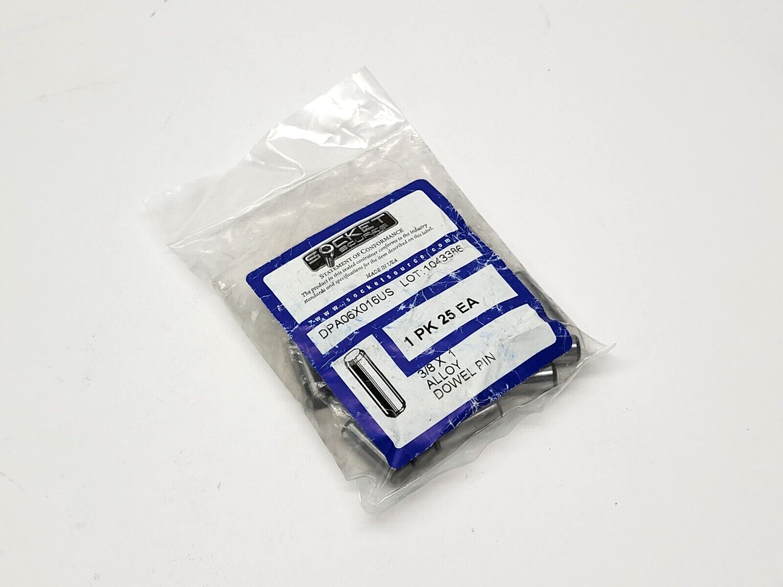 Socket Source DPA06X016US Alloy Dowel Pin 3/8 X 1" LOT OF 25 - Maverick Industrial Sales
