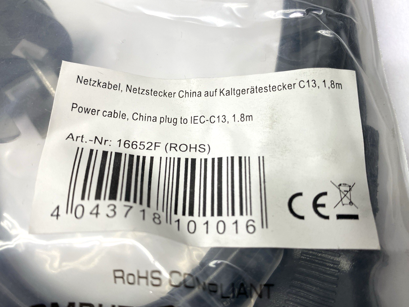 16652F | InLine Power Cable China Plug To IEC-C13 1.8m LOT OF 2 - New - Maverick Industrial Sales