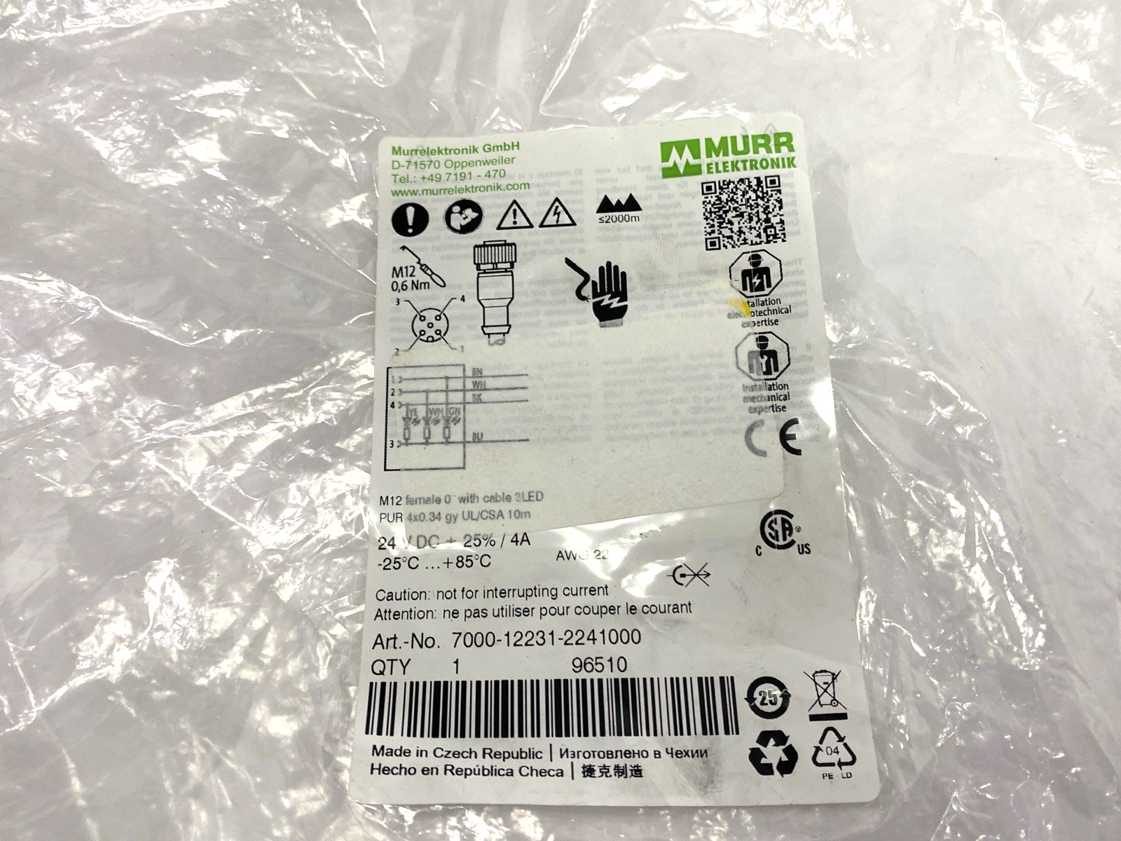 Murrelektronik 7000-12231-2241000 Single-Ended Cable M12 F Connector CUT TO 9m - Maverick Industrial Sales