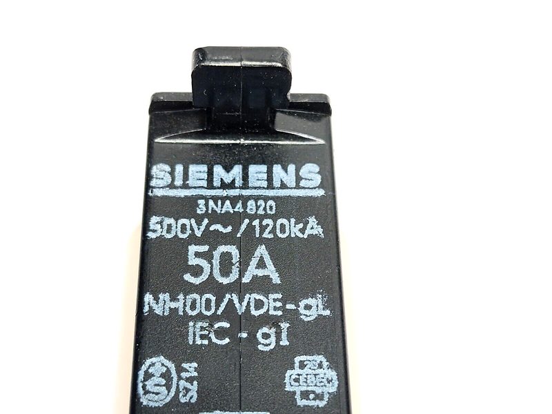 Siemens 3NA4820 Blade Fuse Link 50A 500VAC 120kA NH00 - Maverick Industrial Sales