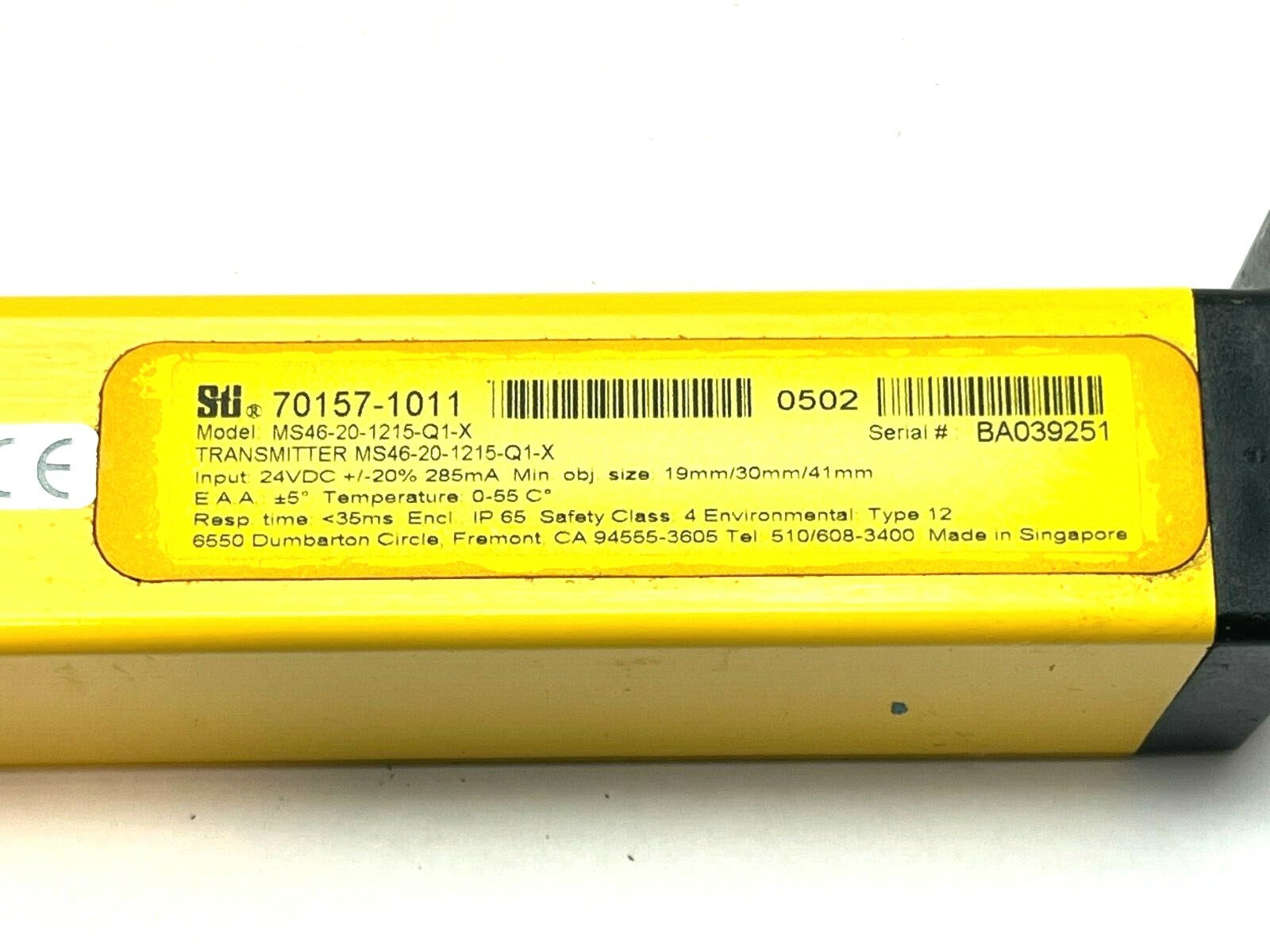 Omron STI MS46-20-1215-Q1-X Safety Light Curtain Mini Safe 4600 Transmitter - Maverick Industrial Sales