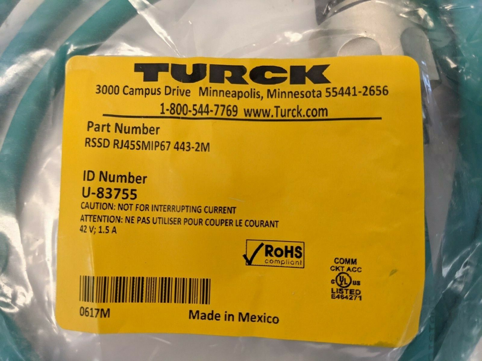 Turck RSSD RJ45SMIP67 443-2M Double-Ended Cordset U-83755 - Maverick Industrial Sales