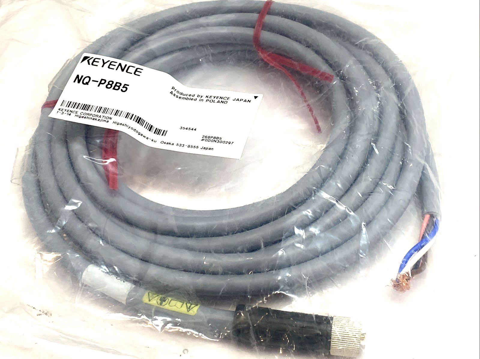 KEYENCE NQ-P8B5 Power Cable M12 4-Pin Female, 5m PVC Loose Wire - Maverick Industrial Sales