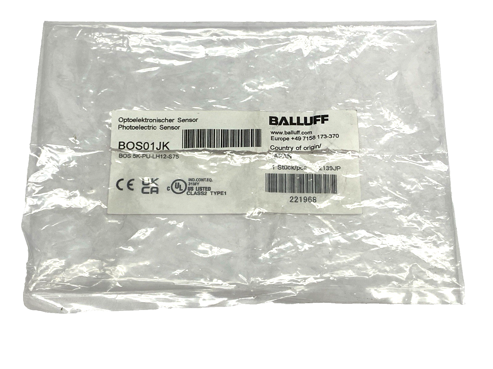 Balluff BOS 5K-PU-LH12-S75 Photoelectric Sensor 10-30VDC 20-300mm BOS01JK - Maverick Industrial Sales