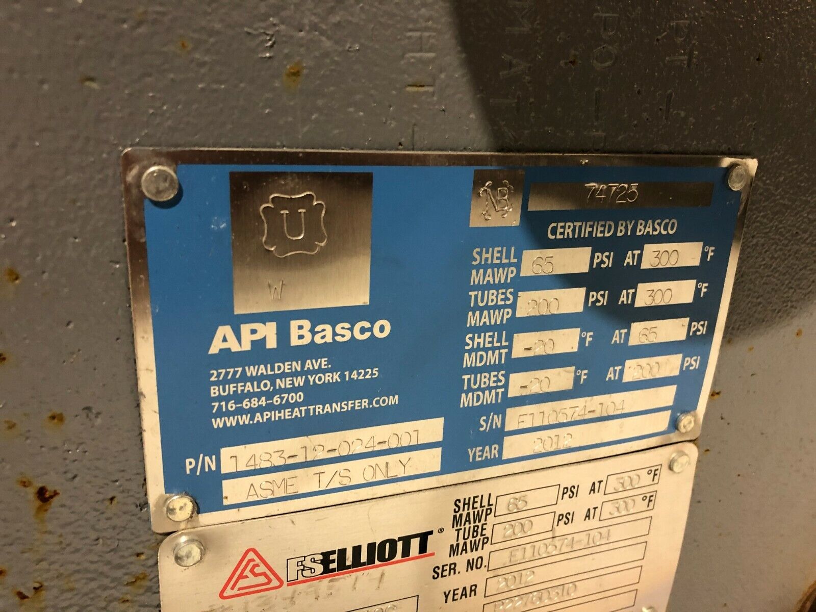 API Basco 1483-12-024-001 Heat Transfer Exchanger Unit, FS Elliott 12024-10C - Maverick Industrial Sales