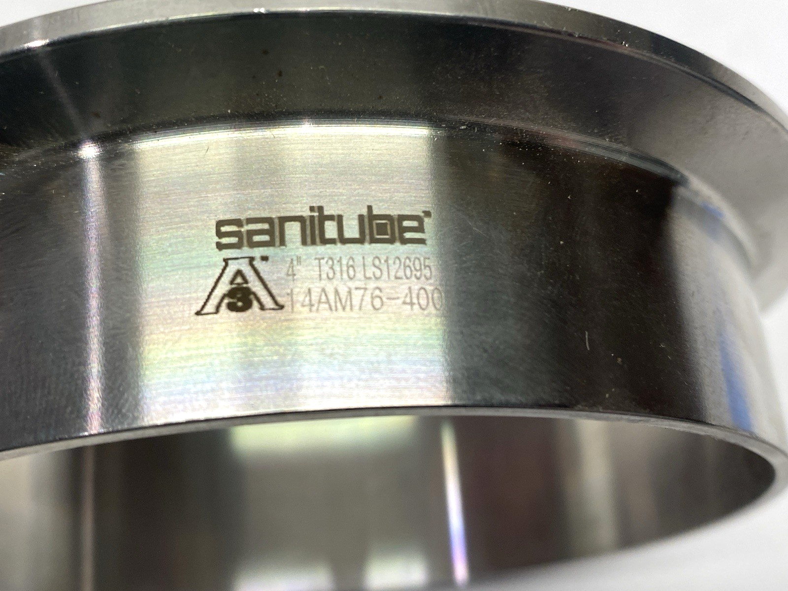 14AM76-400 | Sanitube Stainless Steel Pipe Fitting T316 3-6/10" ID x 4" OD - New – Open box - Maverick Industrial Sales
