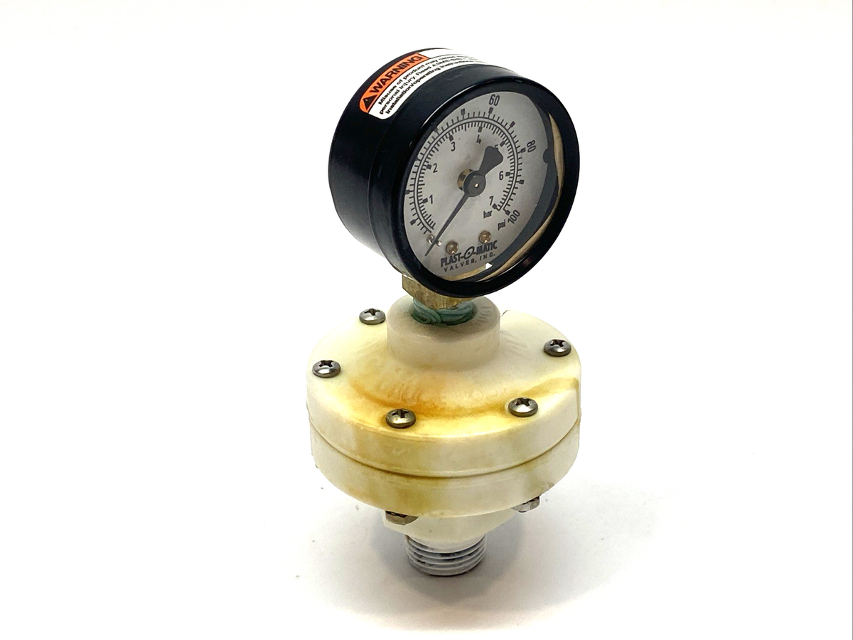 Plast-O-Matic Gauge Guard 1/2" NPT to 1/4" NPT w/ 0-100psi Gauge - Maverick Industrial Sales
