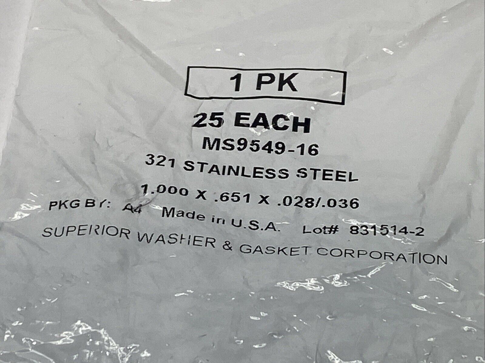Superior Washer & Gasket MS9549-16 Washer SS 1.000 x 0.651 x 0.028" PKG OF 25 - Maverick Industrial Sales