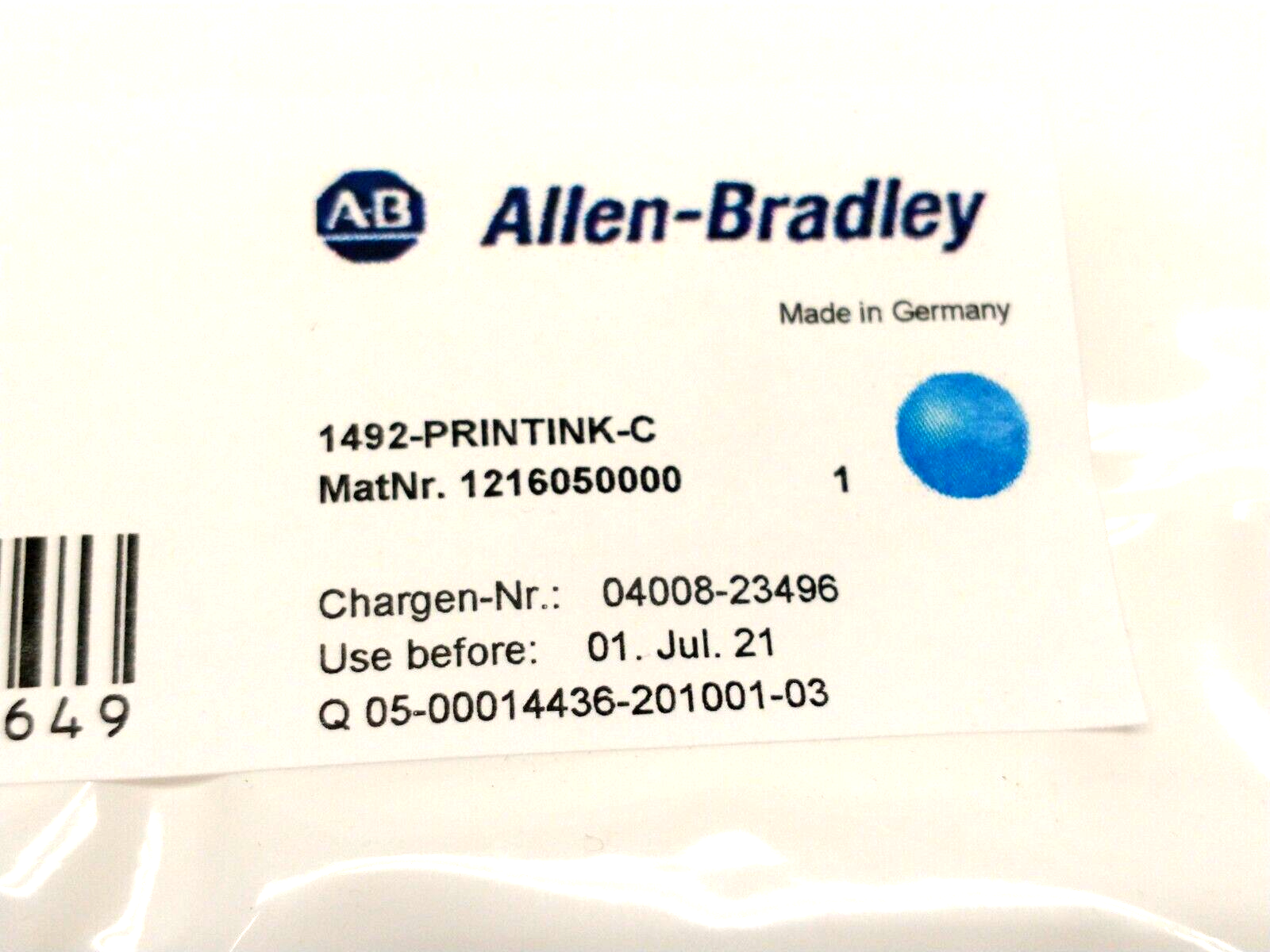 1492-PRINTINK-C | Allen Bradley Printer Ink Cartridge Cyan EXP 01. Jul. 21 - New – Open box - Maverick Industrial Sales
