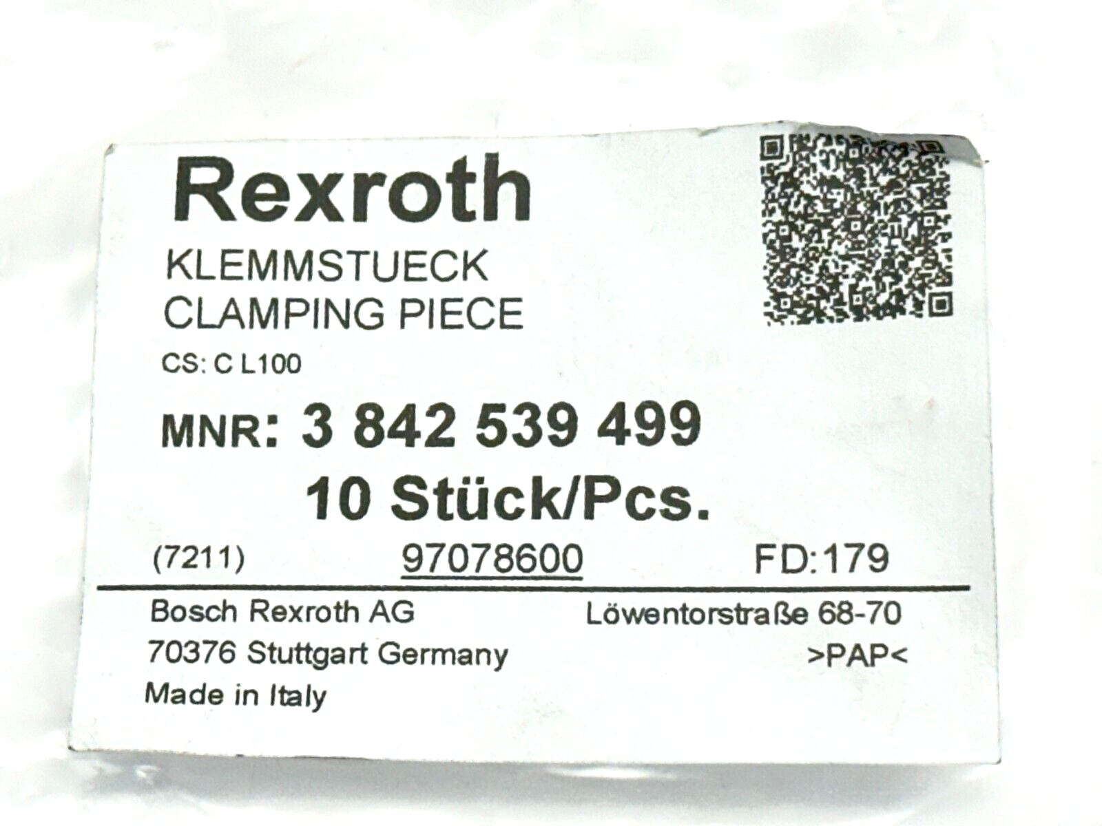 Bosch Rexroth 3842539499 Clamping Piece C L100 PACK OF 9 - Maverick Industrial Sales