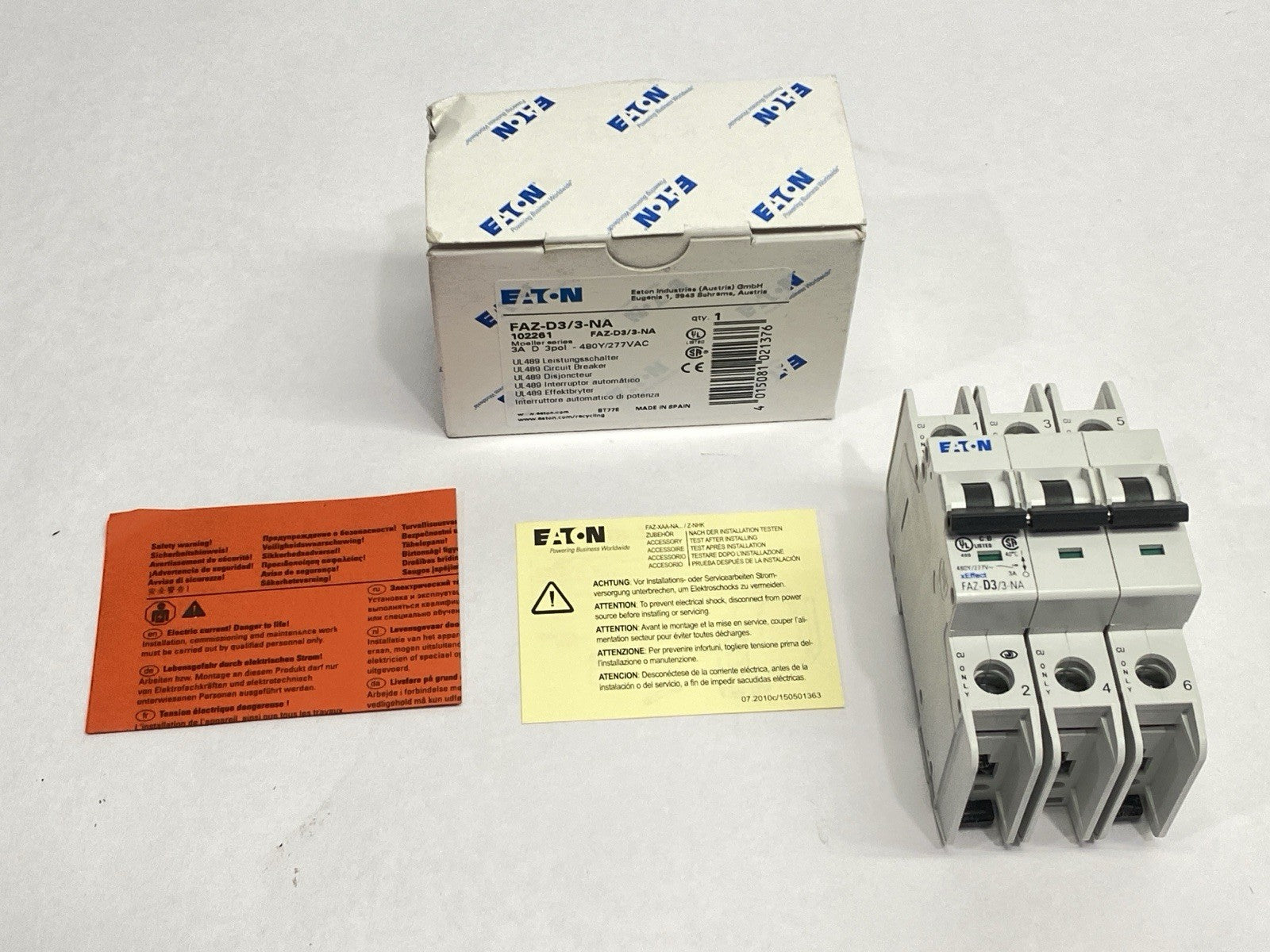 Eaton FAZ-D3/3-NA UL489 Circuit Breaker 3A 480Y/277VAC 3-Pole 102261 - Maverick Industrial Sales