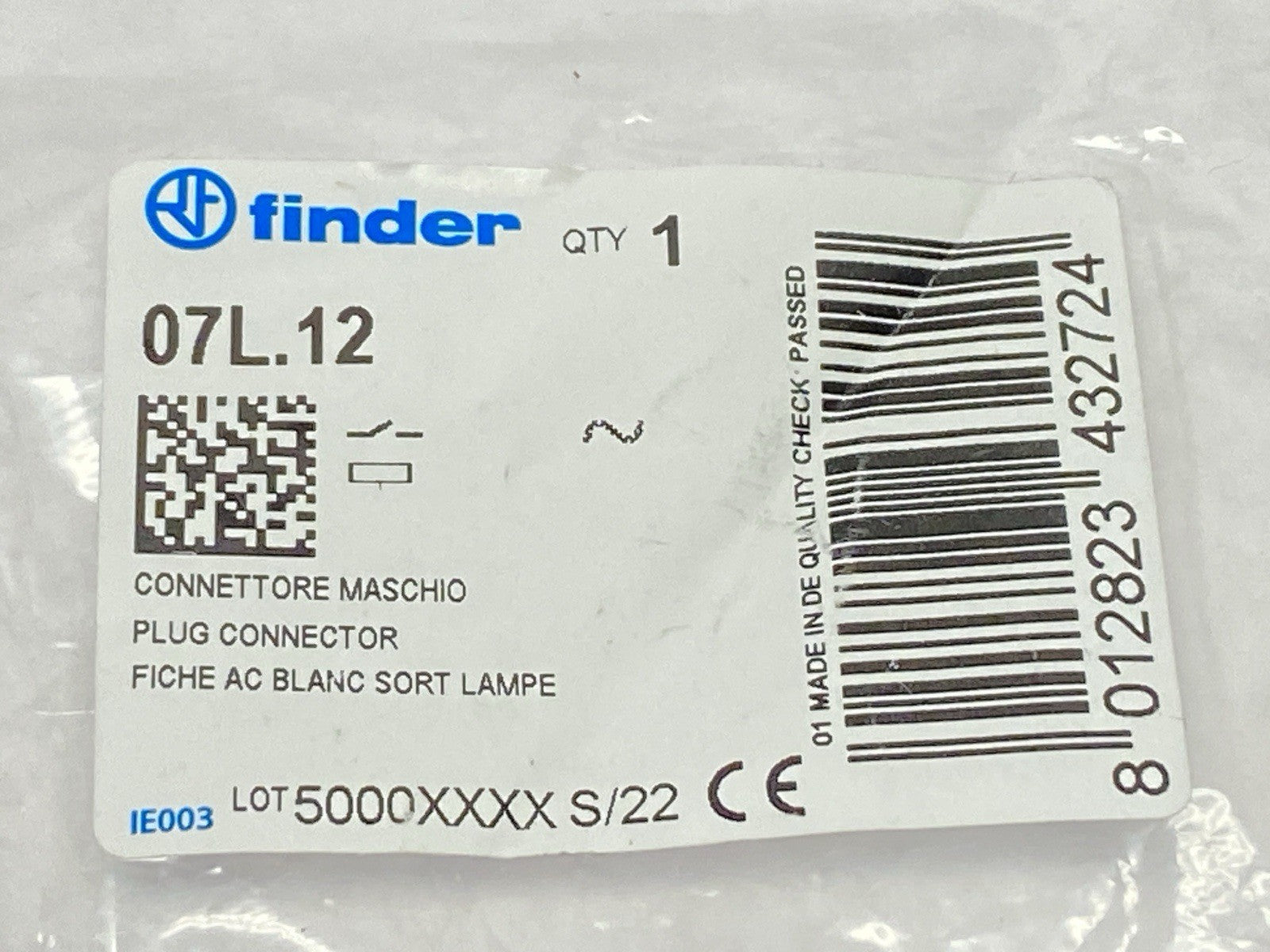 07L.12 | Finder Plug Connector For 7L Series LED Panel Light 230V - New - Maverick Industrial Sales