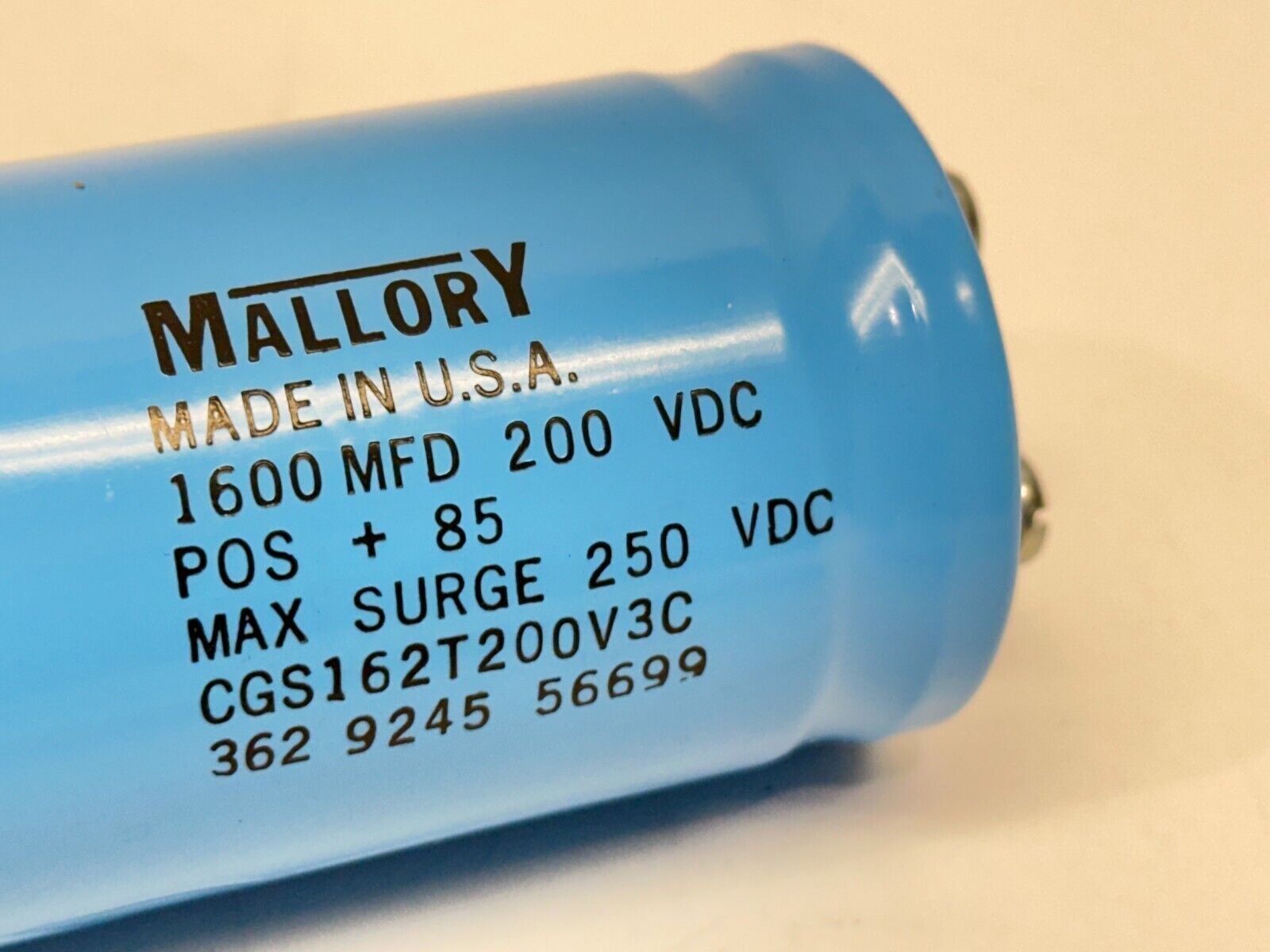 Mallory CGS162T200V3C Capacitor 1,600 MFD 200 WVDC - Maverick Industrial Sales