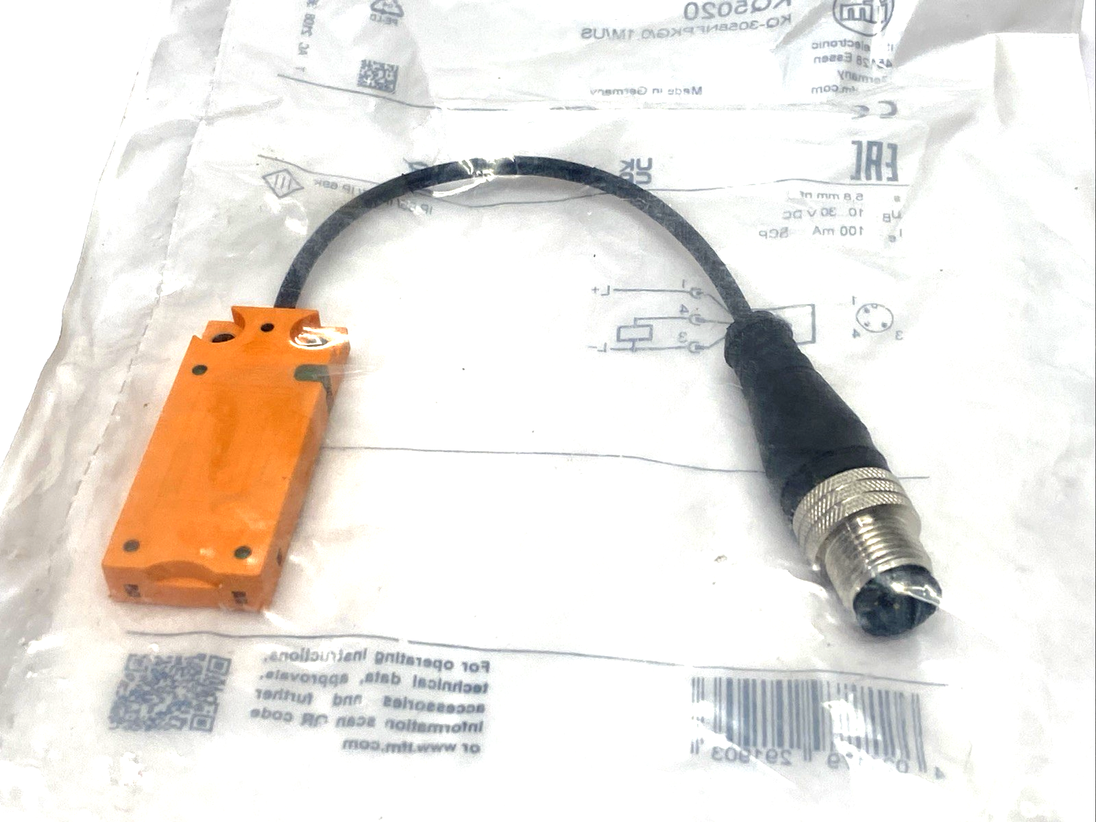 KQ5020 | ifm Capacitive Sensor M12 3-Pin Male 0.1m KQ-3058NFPKG/0,1M/US - New - Maverick Industrial Sales