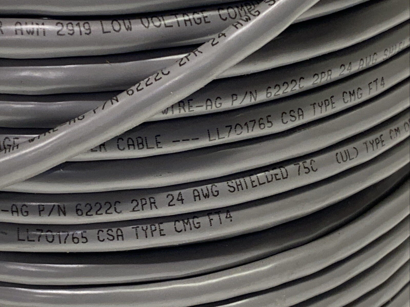 Alpha Wire 6222C Communication And Control Cable 2/PR 24AWG PVC Gray 650FT Spool - Maverick Industrial Sales
