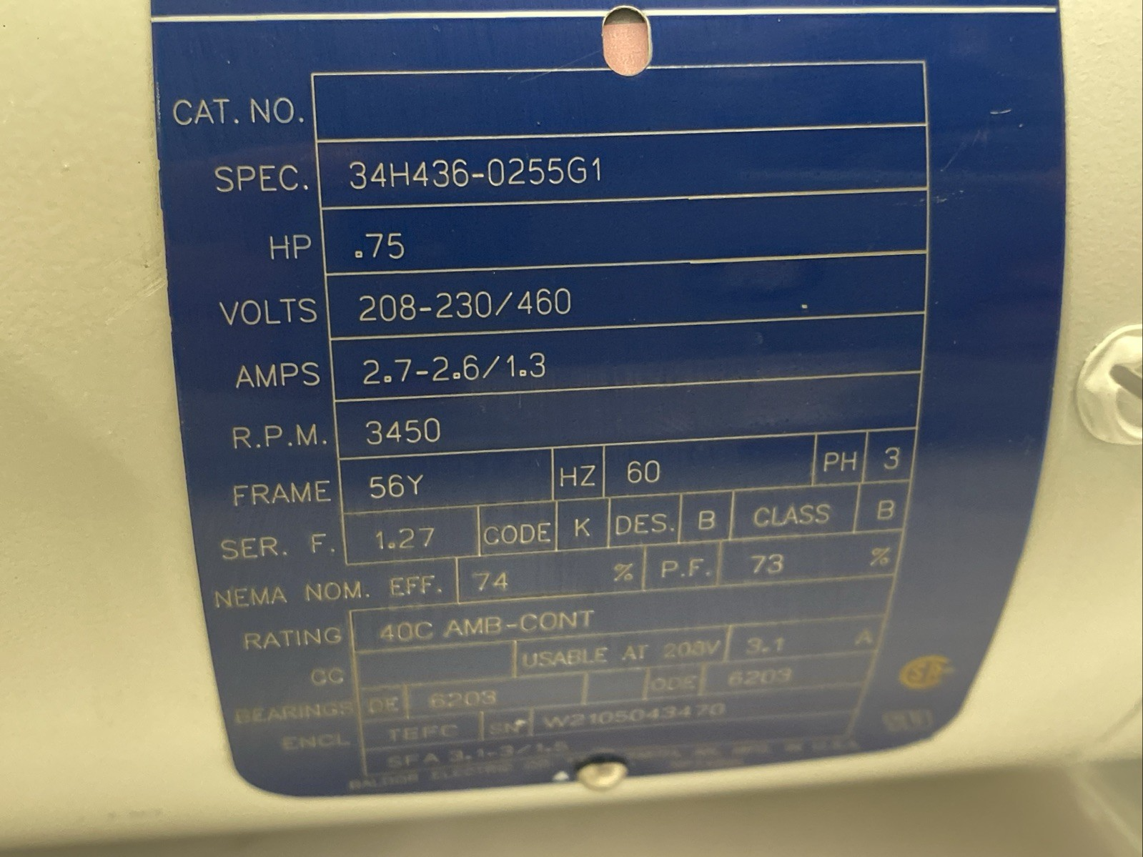 Baldor 58038 0.75 HP WD Washdown Motor 3PH 56Y 208-230/460V 34H436-0255G1 - Maverick Industrial Sales