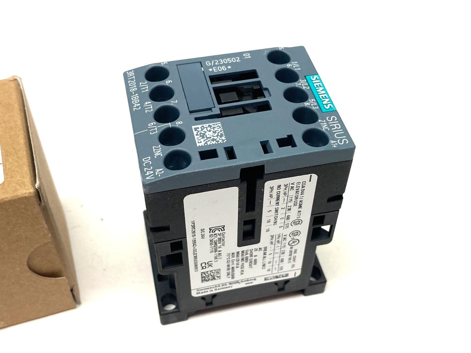 Siemens 3RT2018-1BB42 Sirius Contactor 16A, 400V, 7.5kW, 1NC - Maverick Industrial Sales