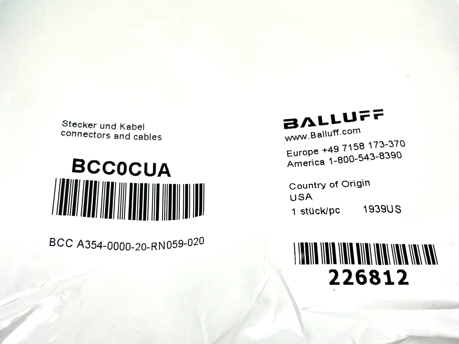 Balluff BCC0CUA Receptacle BCC A354-0000-20-RN059-020 - Maverick Industrial Sales