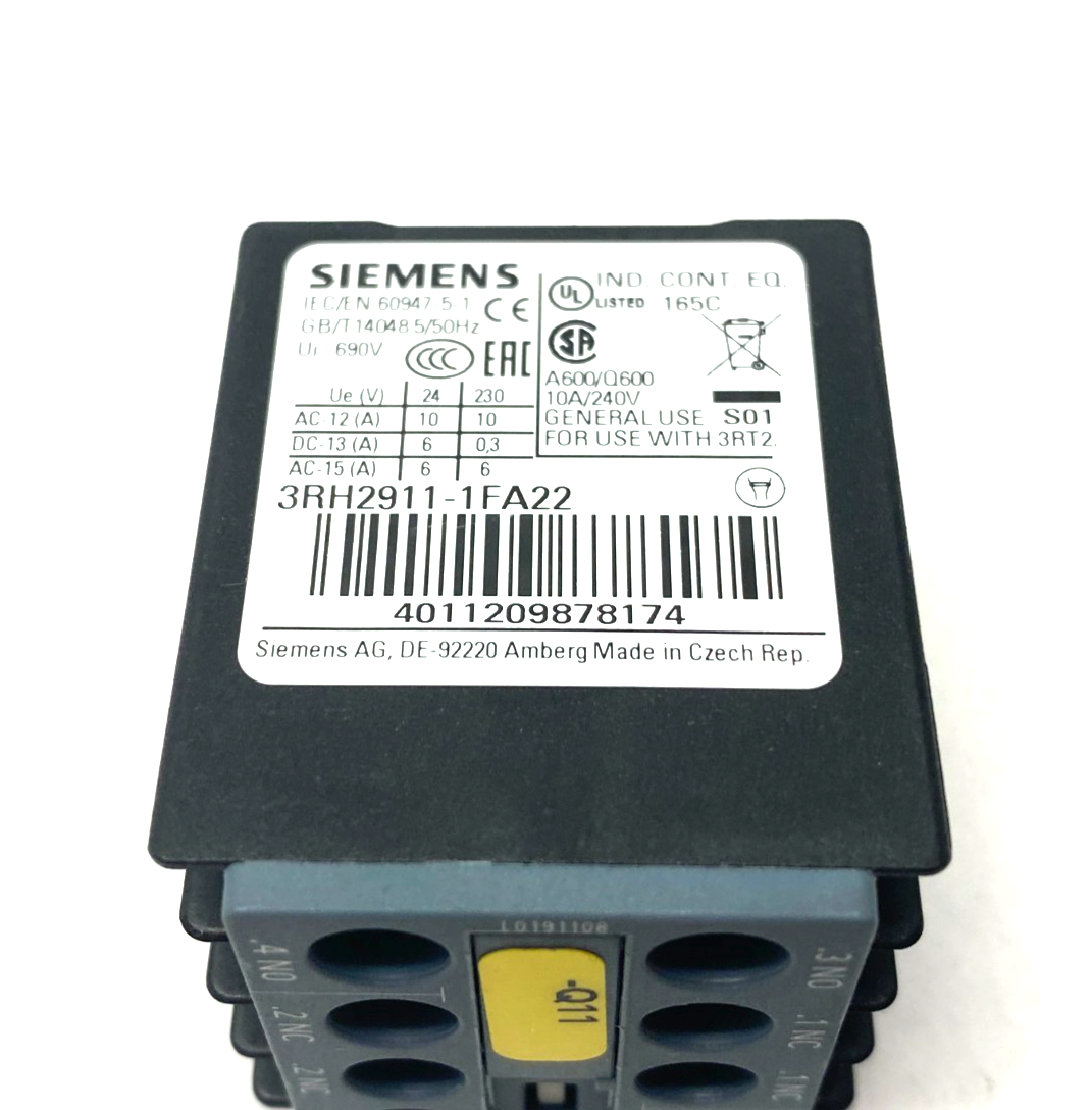 Siemens 3RH2911-1FA22 Auxiliary Contact Block 2NO + 2NC - Maverick Industrial Sales