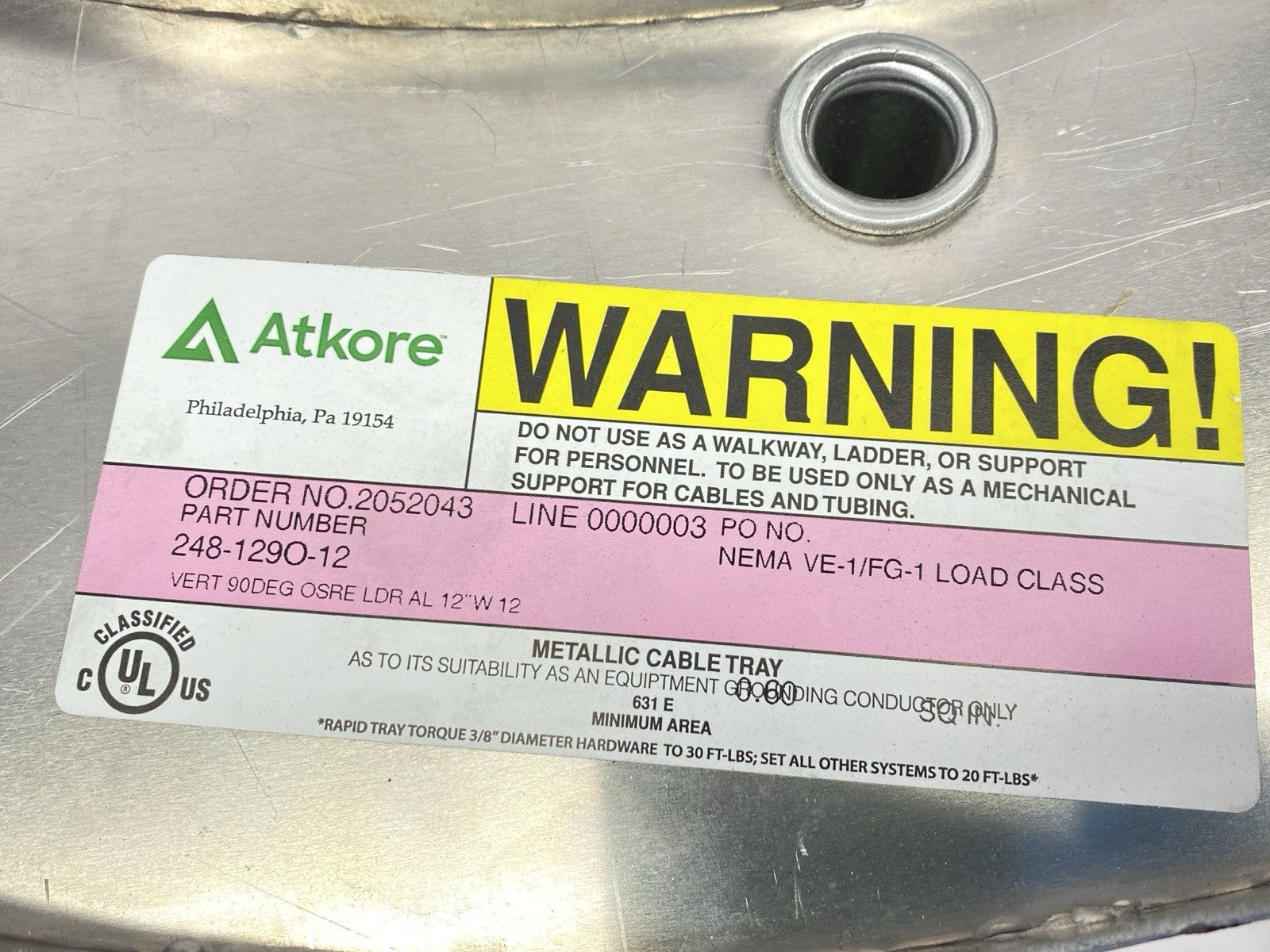 248-129O-12 | Atkore Cable Tray 90 Degree Outside Vertical Elbow 12" Radius - Used - Maverick Industrial Sales