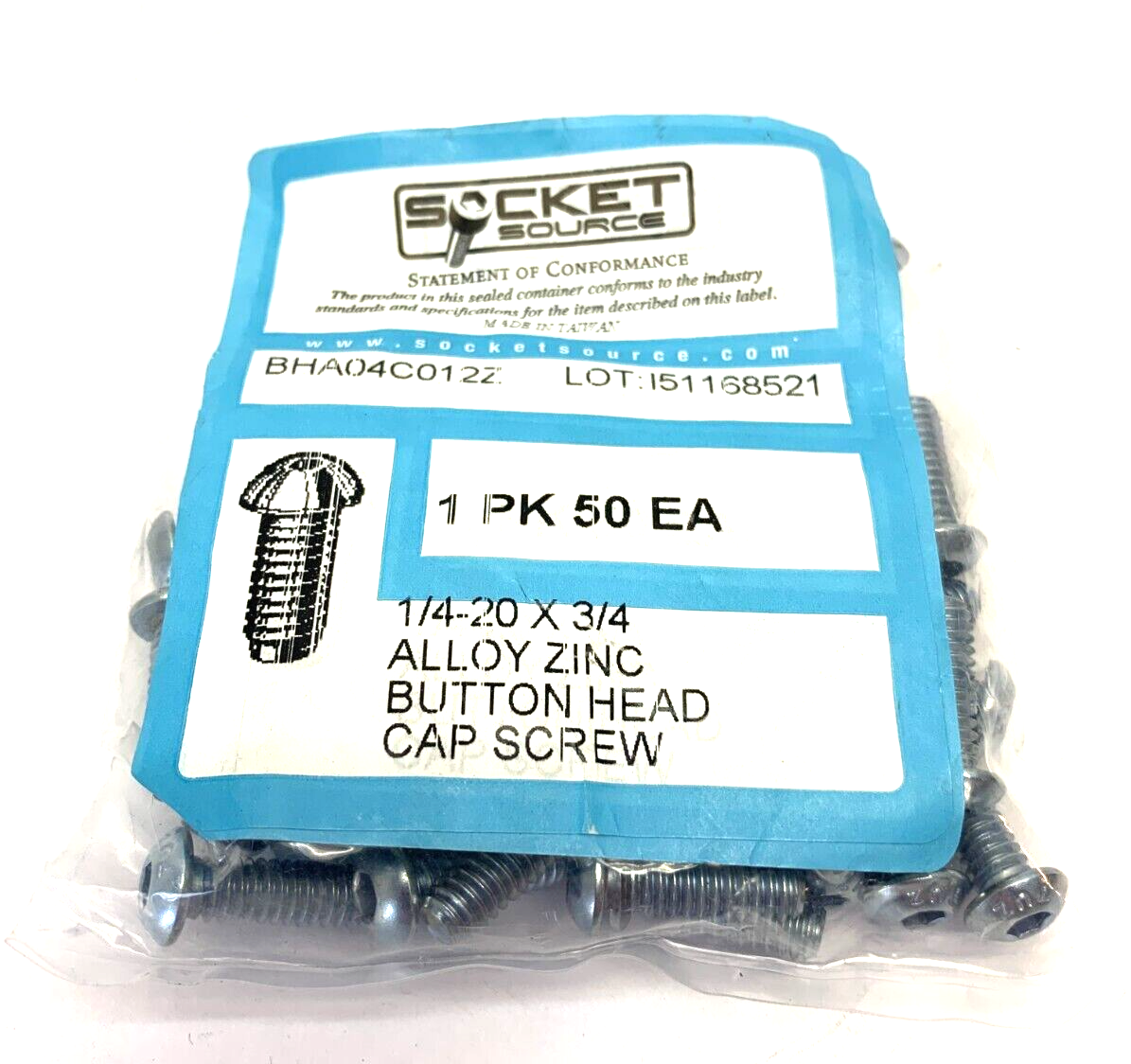 Socket Source BHA04C012Z 1/4-20 X 3/4 Alloy Zinc Button Head Cap Screw BAG OF 50 - Maverick Industrial Sales