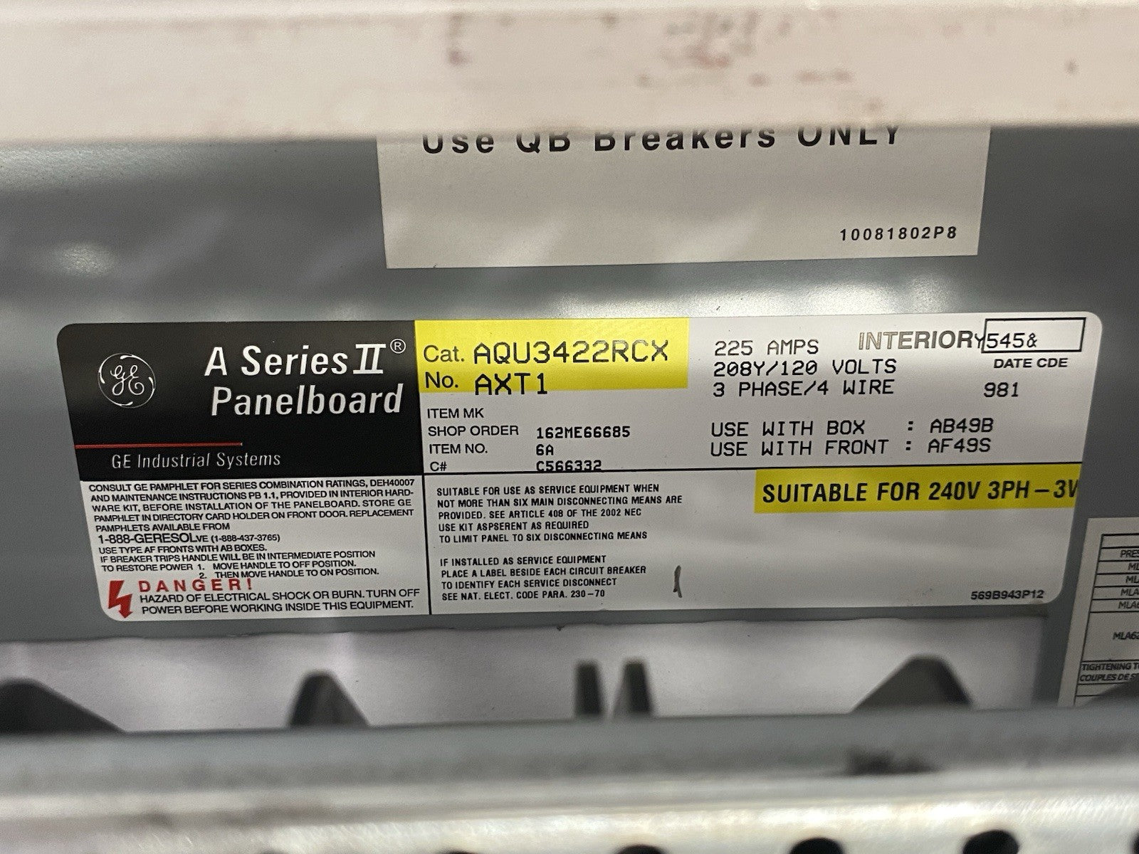 General Electric AQU3422RCX Sub-Panelboard Assembly A Series II AXT1 3Ph 4-Wire - Maverick Industrial Sales