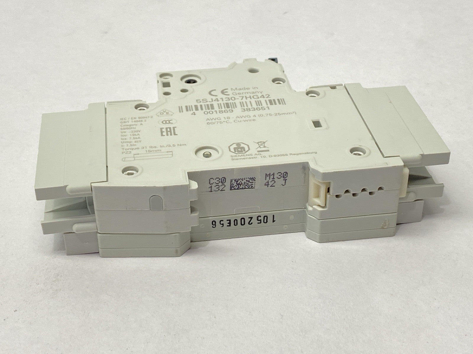 Siemens 5SJ4130-7HG42 Circuit Breaker 30A 277V/400VAC w/ 5ST3010-0HG Switch - Maverick Industrial Sales