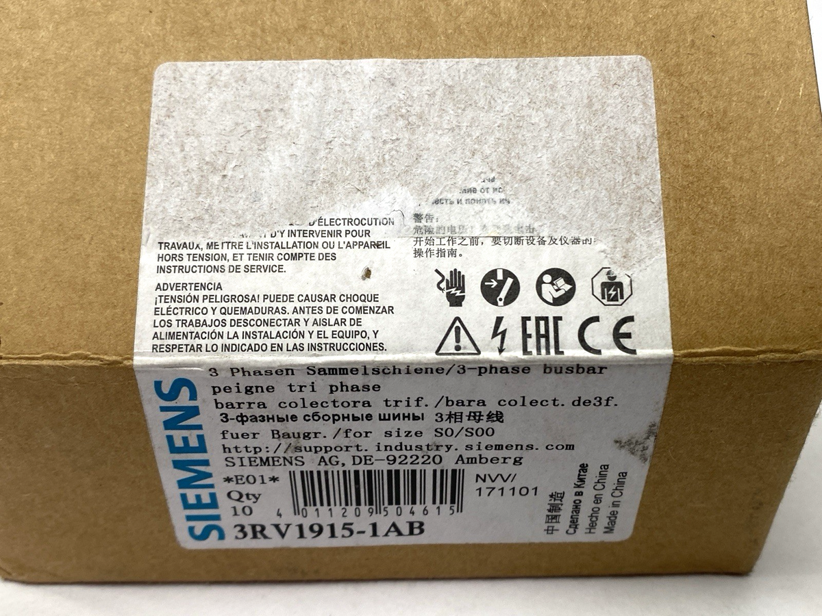 3RV1915-1AB | Siemens Busbar 3-Phase Modular Spacing 45mm for 2 Switches PKG OF 10 - New – Open box - Maverick Industrial Sales