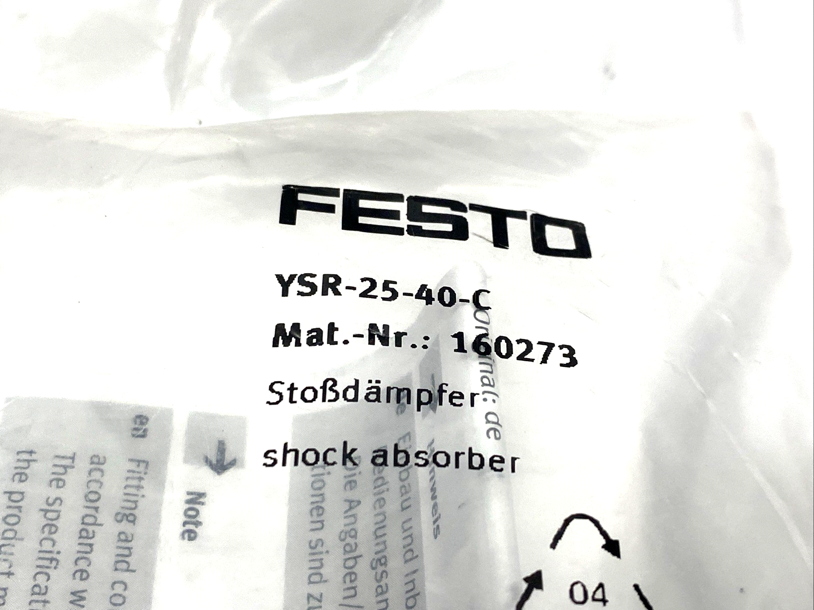 Festo YSR-25-40-C Shock Absorber 40mm Stroke 160273 - Maverick Industrial Sales