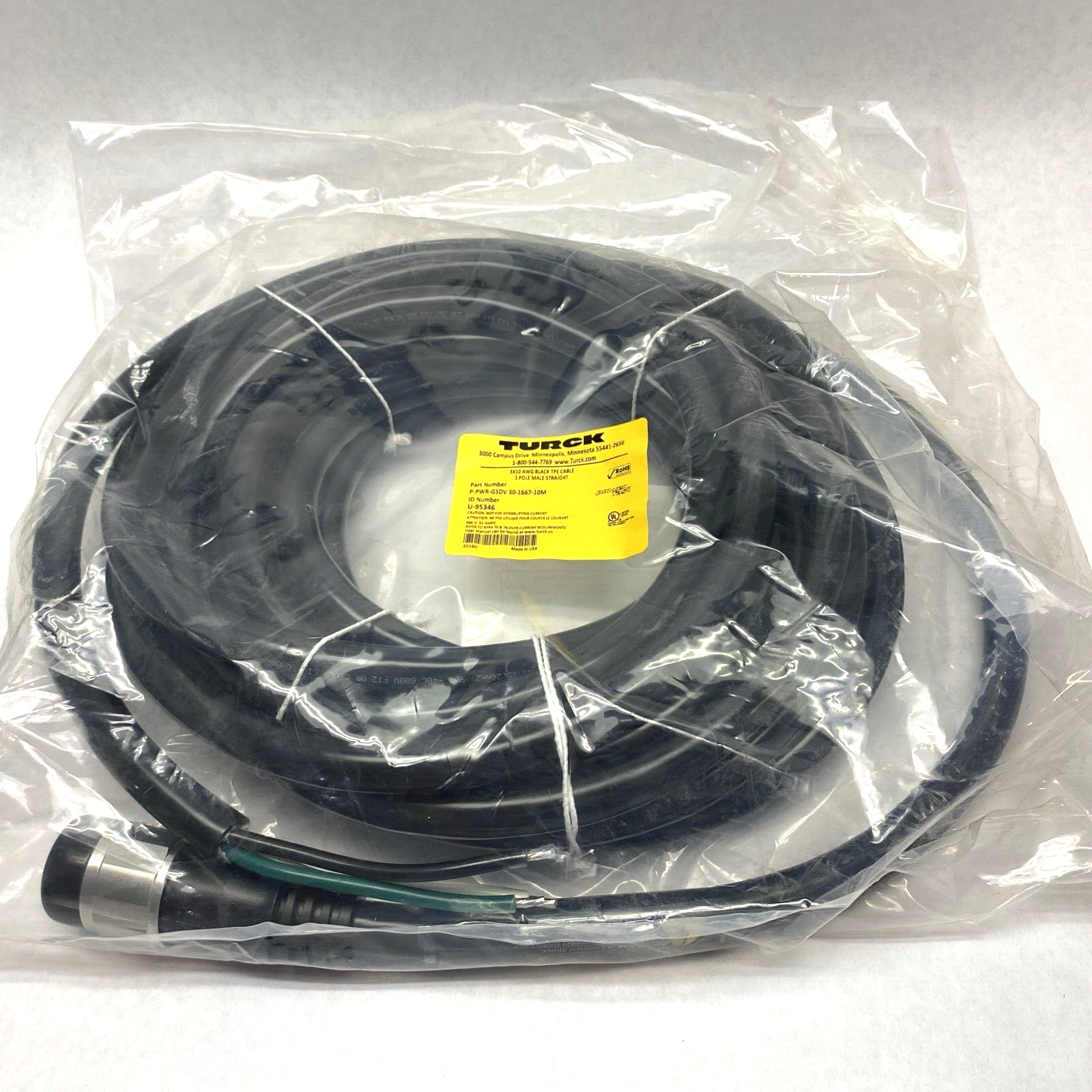 P-PWR-GSDV 30-1667-10M | Turck Powerfast Straight Male Cable 3-pin U-95346 - New - Maverick Industrial Sales