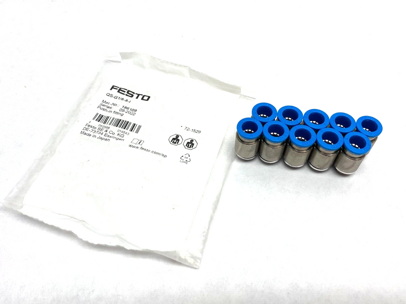 Festo QS-G1/8-8-I Push-In Fitting Male Thread 8mm OD Tube 186109 LOT OF 10 - Maverick Industrial Sales