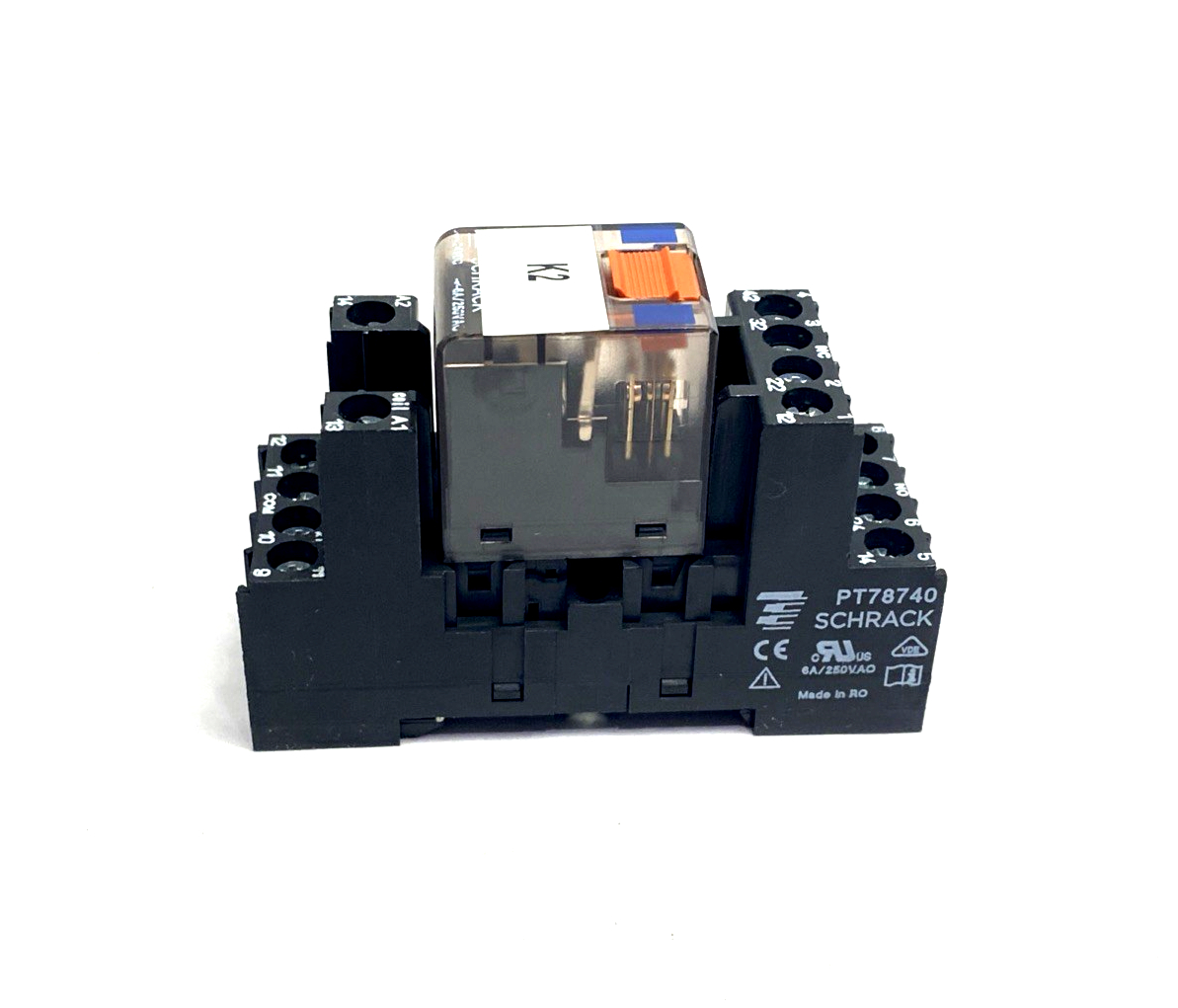 PT570024 | Schrack Miniature Power Relay 6A 24VDC 4PDT & PT78740 Base LOT OF 3 - Used - Maverick Industrial Sales