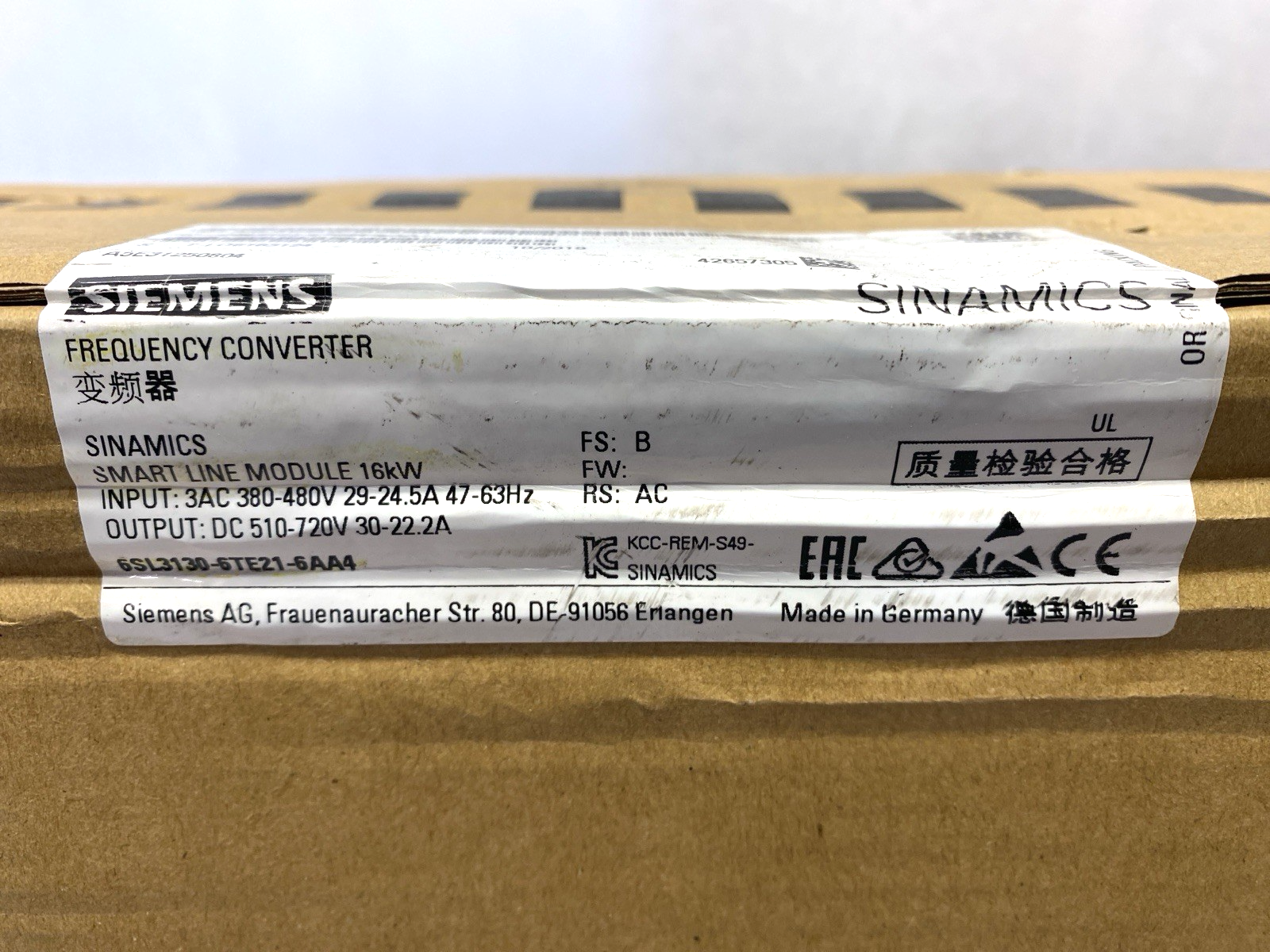 Siemens 6SL3130-6TE21-6AA4 SINAMICS S120 Frequency Converter Smart Line Module - Maverick Industrial Sales