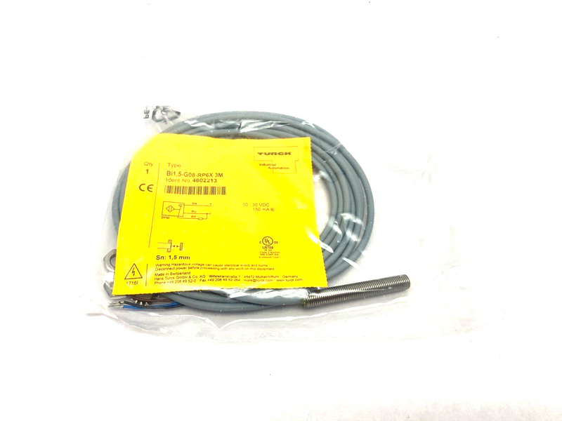 Turck Bi1,5-G08-RP6X 3M Inductive Proximity Sensor Flush Mount PNP Out 4602213 - Maverick Industrial Sales