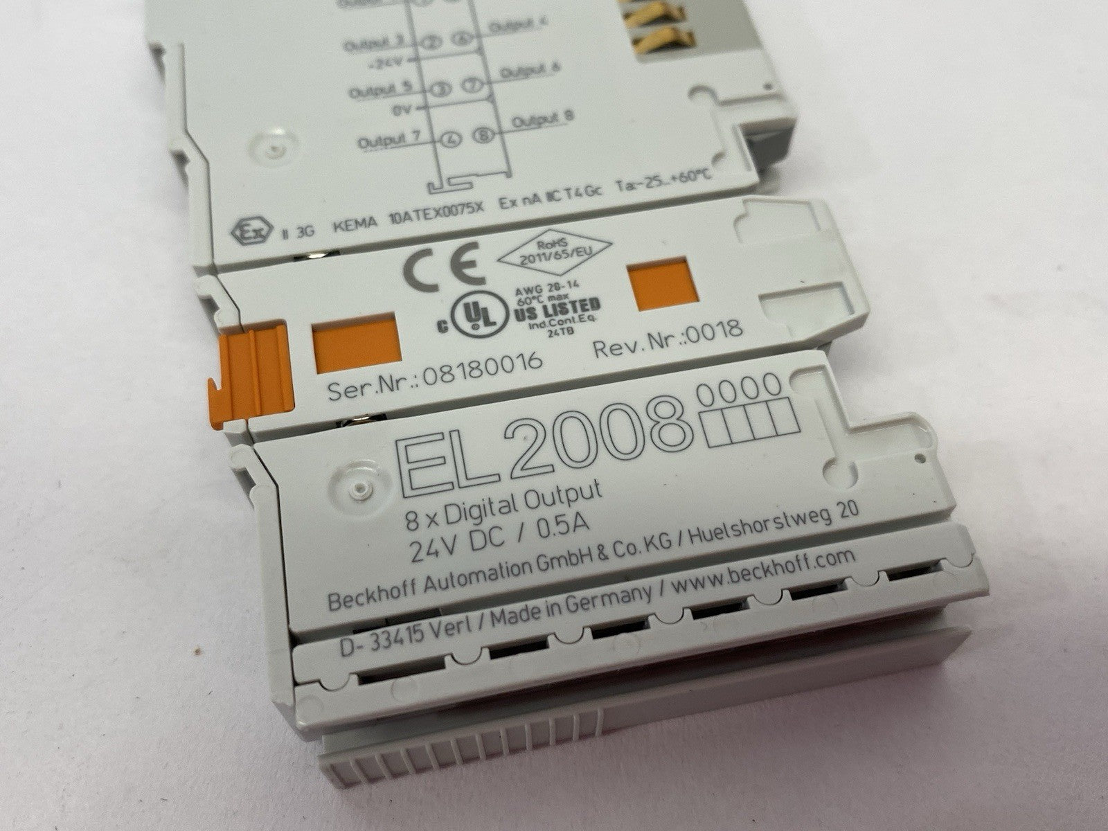 Beckhoff EL2008 EtherCAT Terminal, 8-channel digital output, 24 V DC, 0.5 A - Maverick Industrial Sales