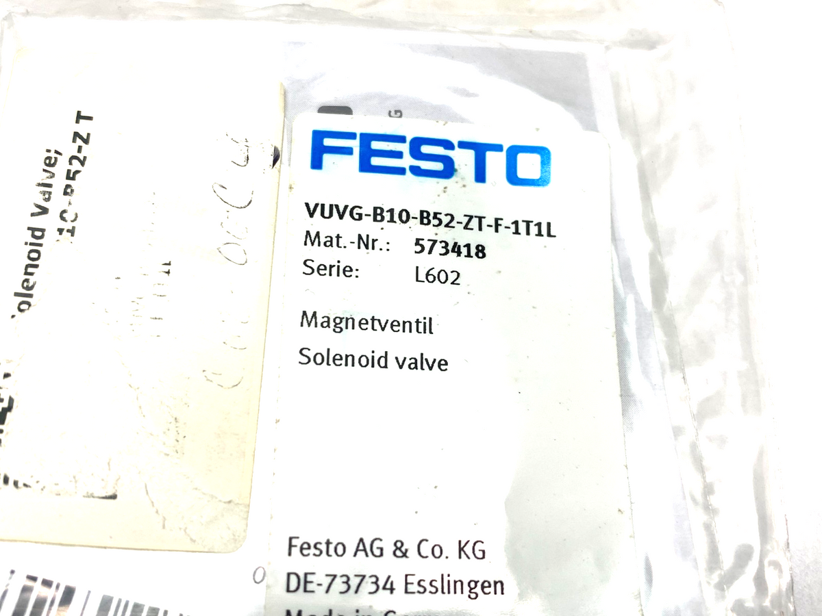 VUVG-B10-B52-ZT-F-1T1L | Festo Solenoid Valve 5/2 Bistable 573418 - New - Maverick Industrial Sales