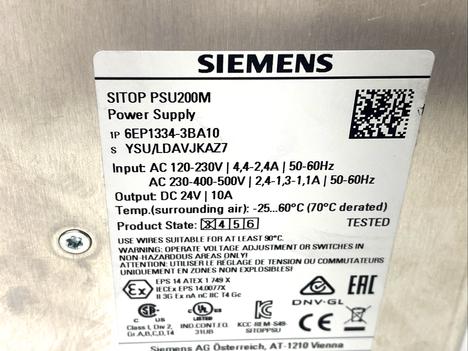 Siemens 6EP1334-3BA10 SITOP PSU200M Power Supply 120/230-500VAC 24VDC 10A - Maverick Industrial Sales