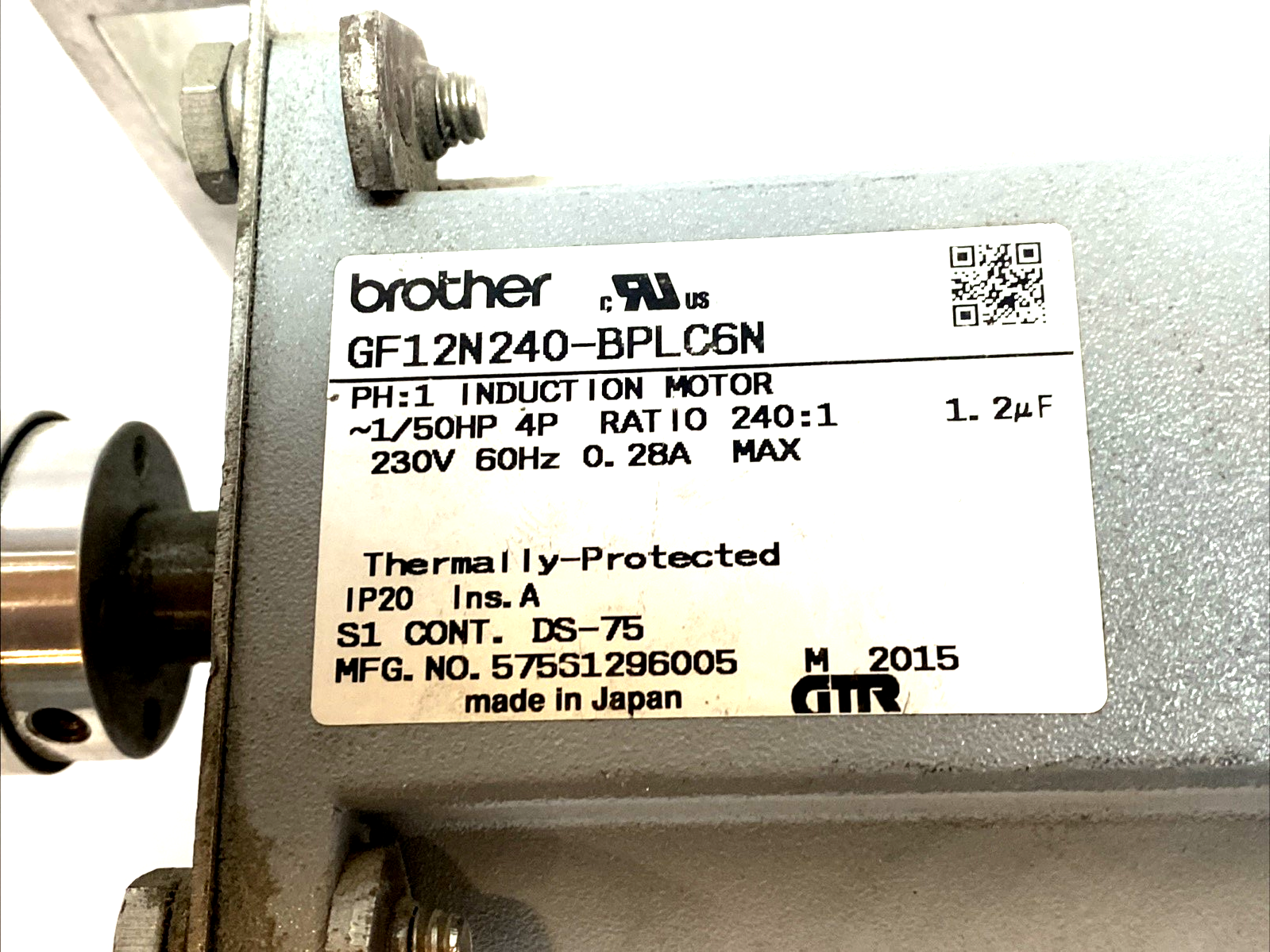 GF12N240-BPLC6N | Brother AC Gearmotor 1/50HP 240:1 132 in-lb 7 RPM - For parts or not working - Maverick Industrial Sales